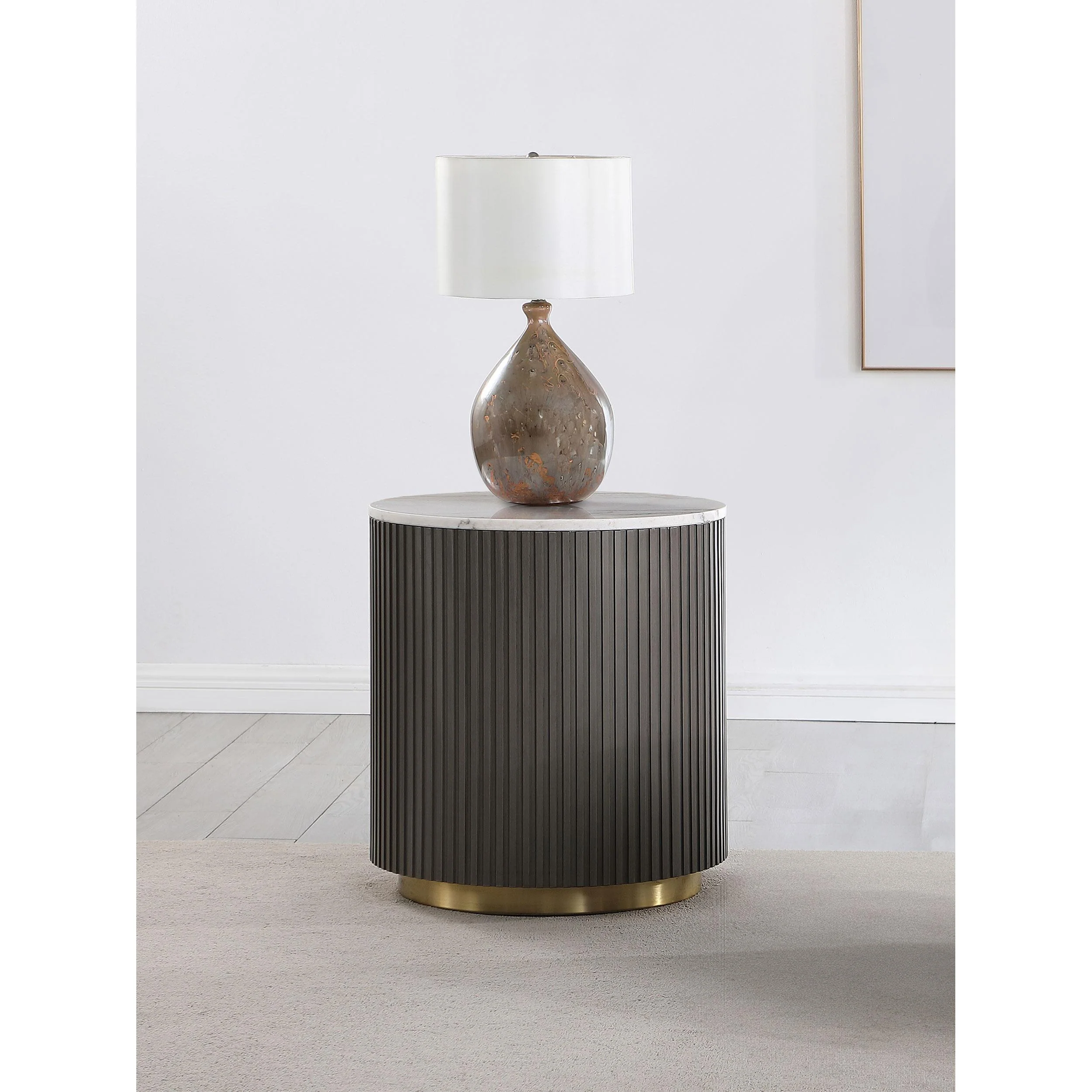 Coaster Furniture Jason 710417 Round Marble Top Side End Table - White and Charcoal - Image 2
