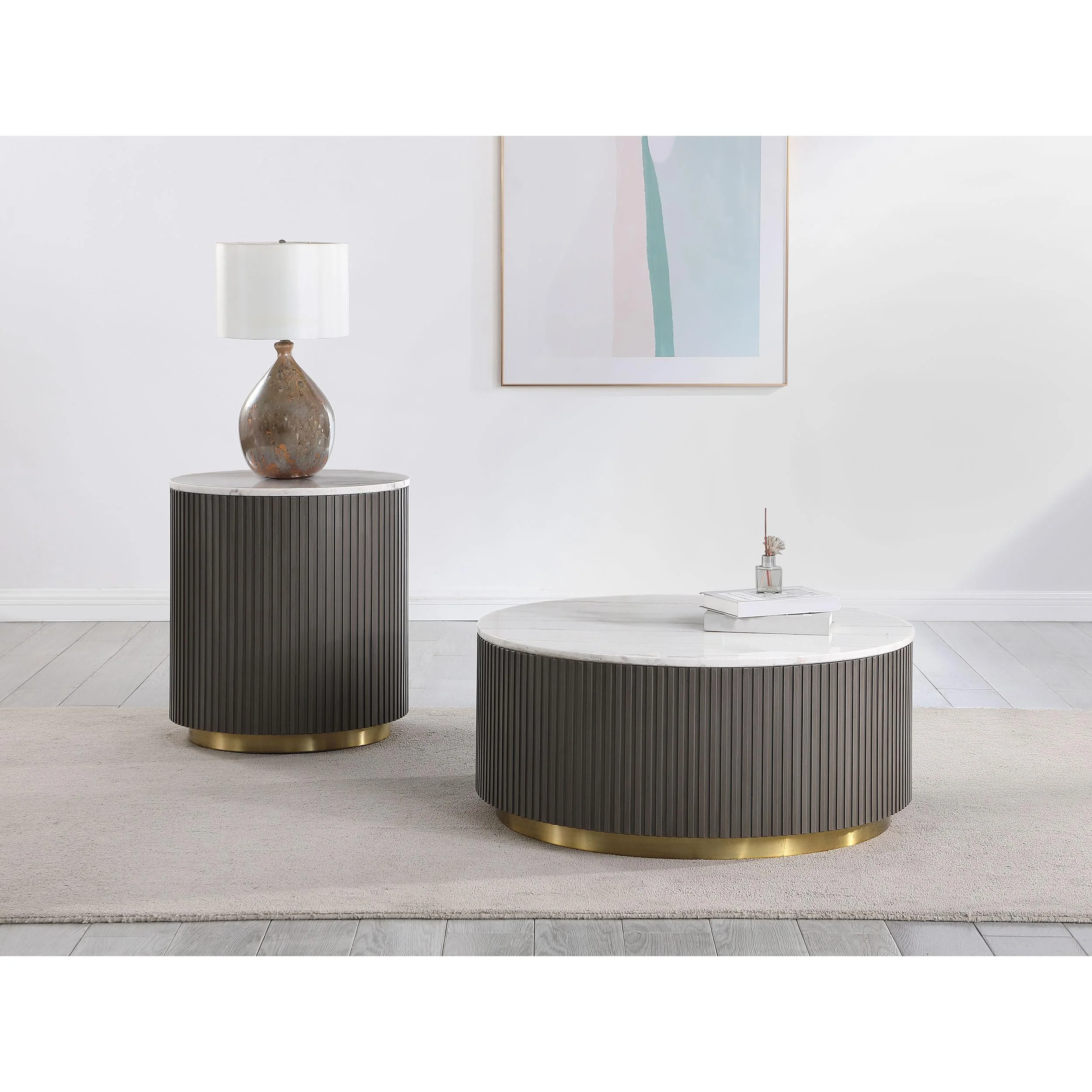 Coaster Furniture Jason 710417 Round Marble Top Side End Table - White and Charcoal - Image 3