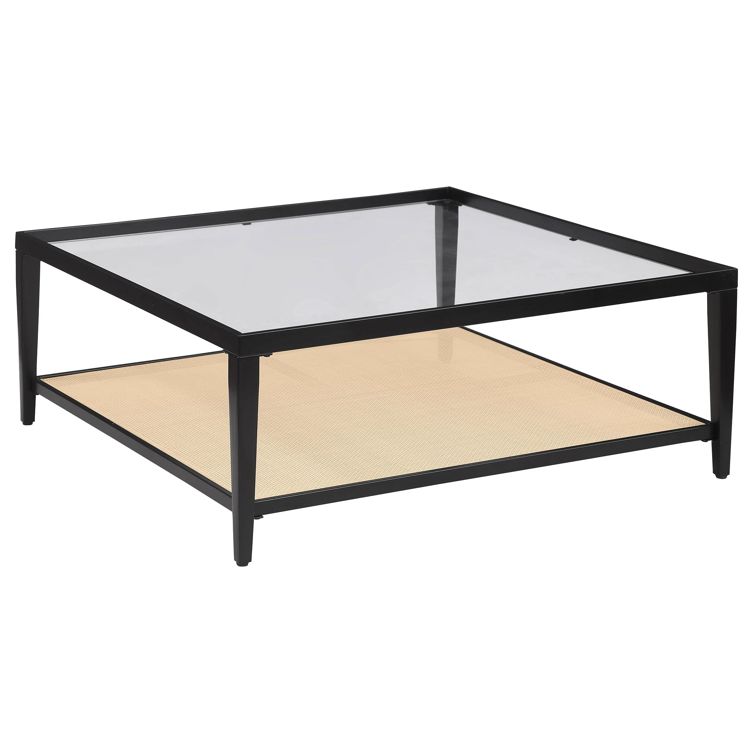 Coaster Furniture Amherst 710658 Glass Top Metal with Cane Shelf Coffee Table - Black - Image 1