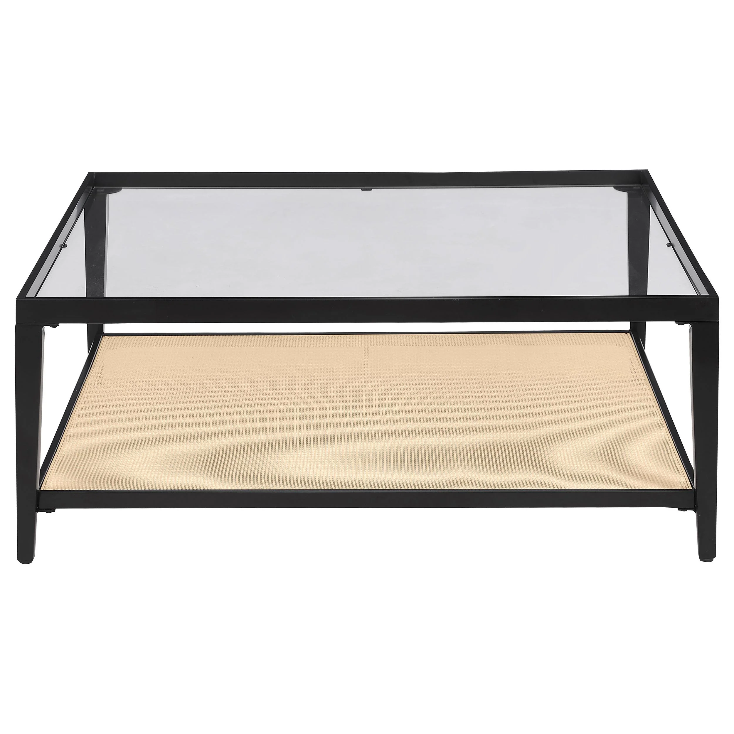 Coaster Furniture Amherst 710658 Glass Top Metal with Cane Shelf Coffee Table - Black - Image 3