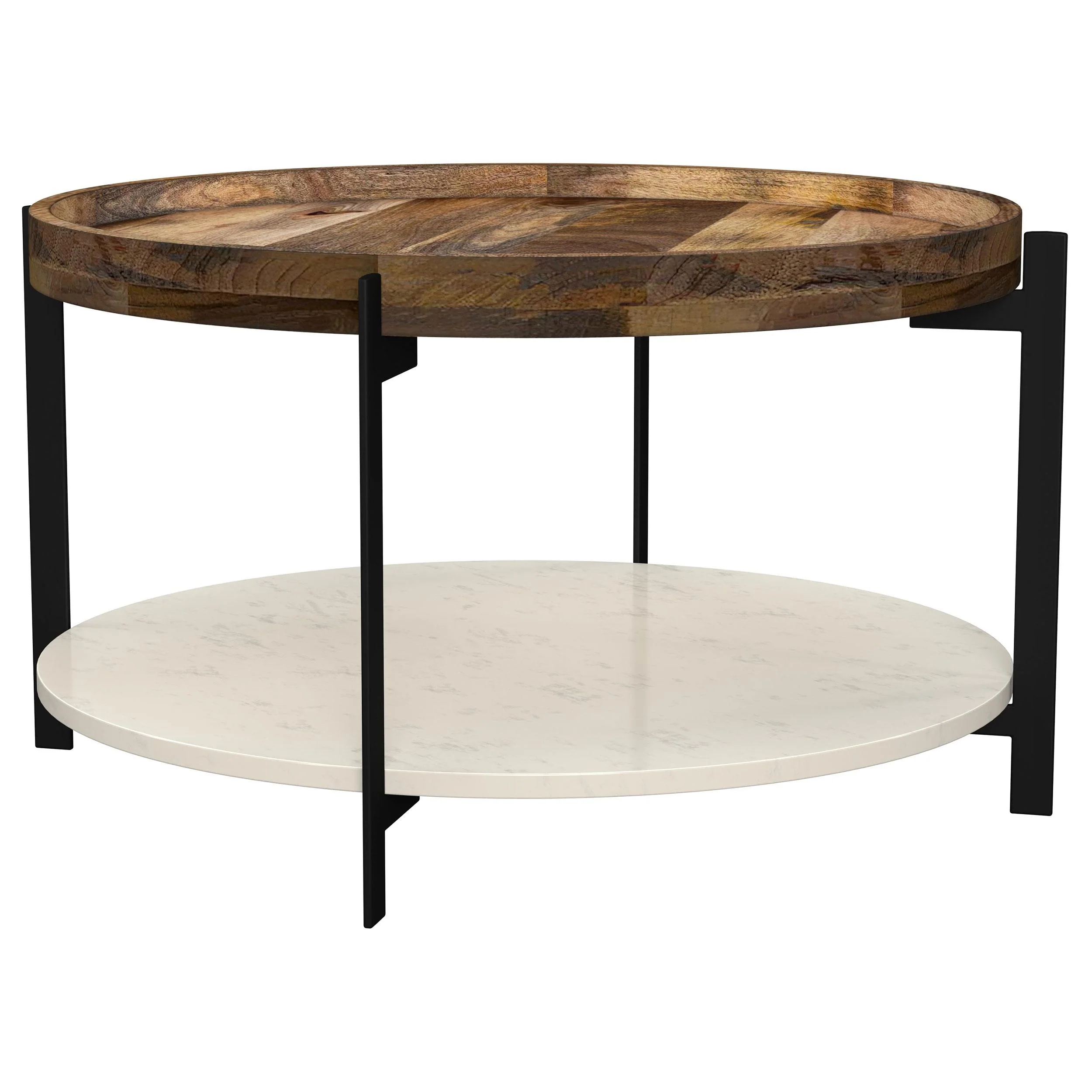 Coaster Furniture Adhvik 721888 Round Wood Top Marble Shelf Coffee Table - Natural - Image 1