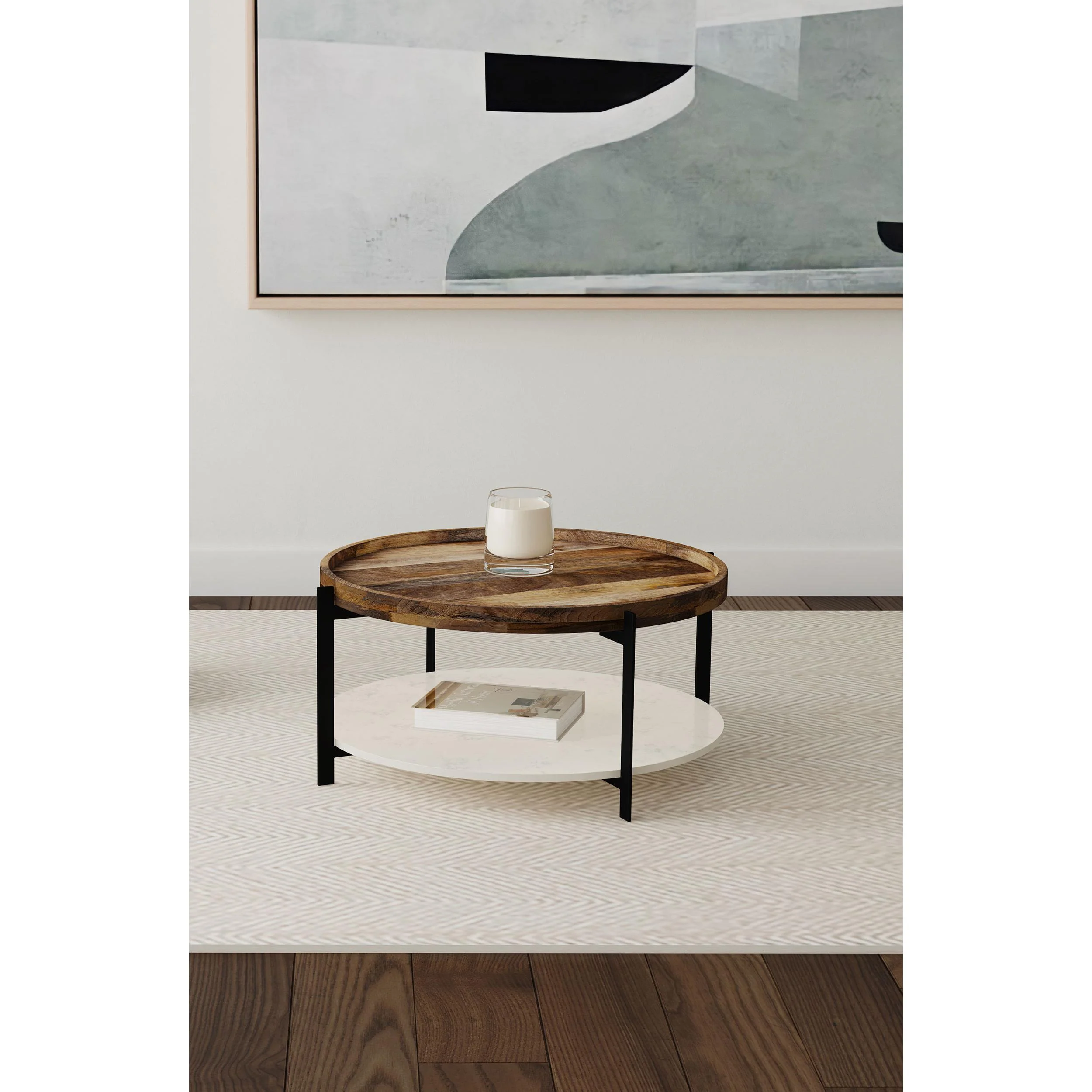 Coaster Furniture Adhvik 721888 Round Wood Top Marble Shelf Coffee Table - Natural - Image 2