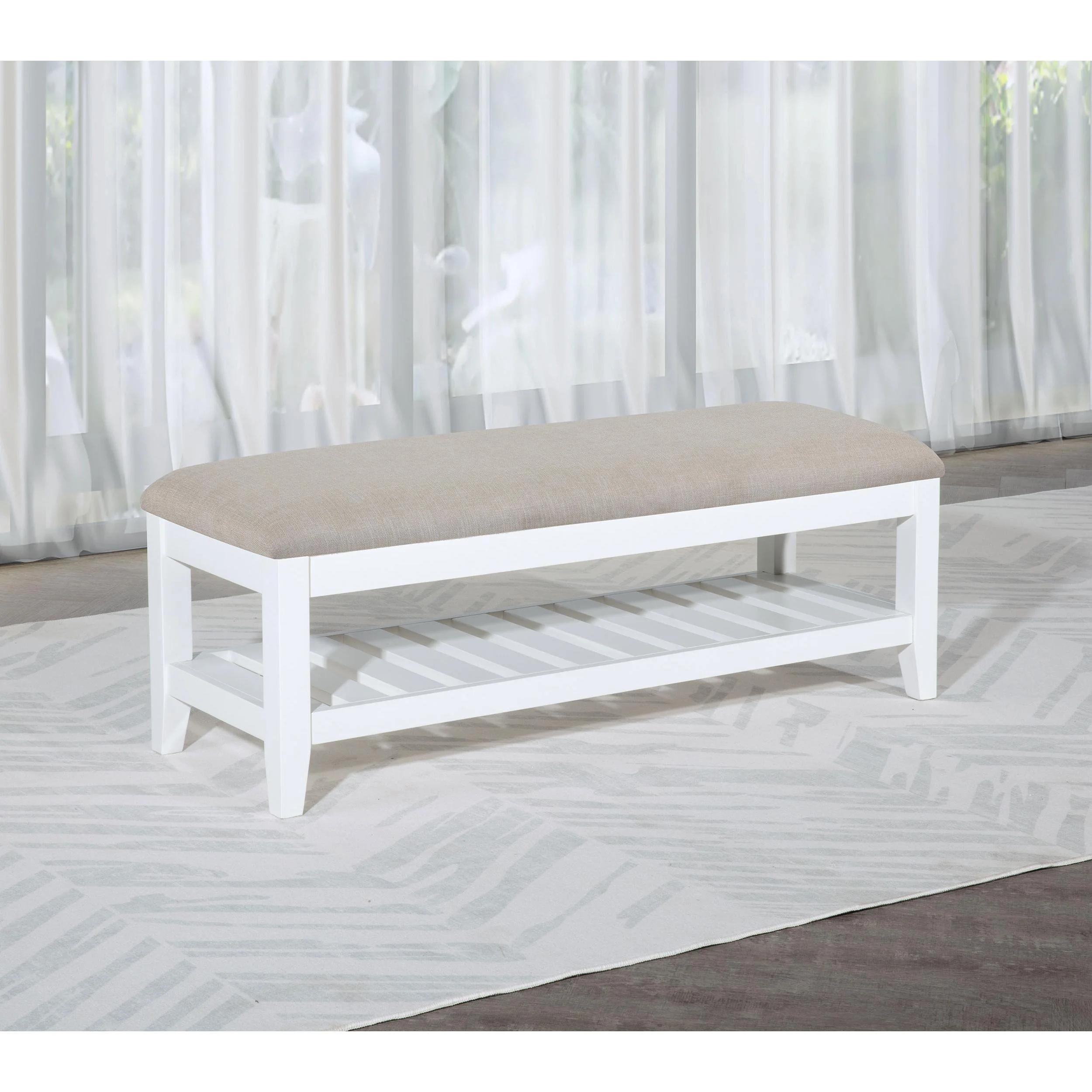 Coaster Furniture Bexhill 223476 Upholstered Rectangular Bench with Shelf - White - Image 2