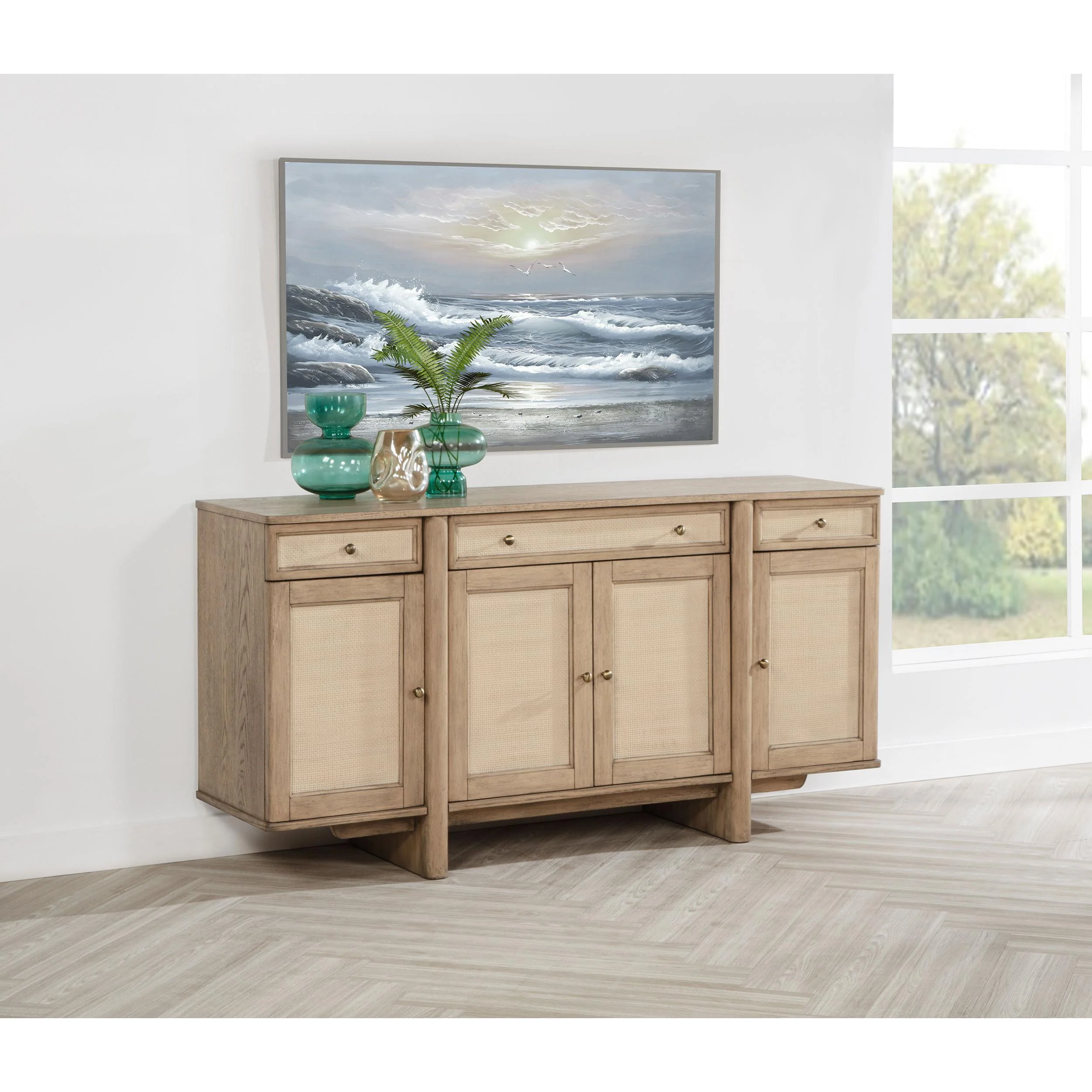 Coaster Furniture Kailani 109385 4-Door Cane Sideboard Buffet Cabinet - Beige Oak - Image 2