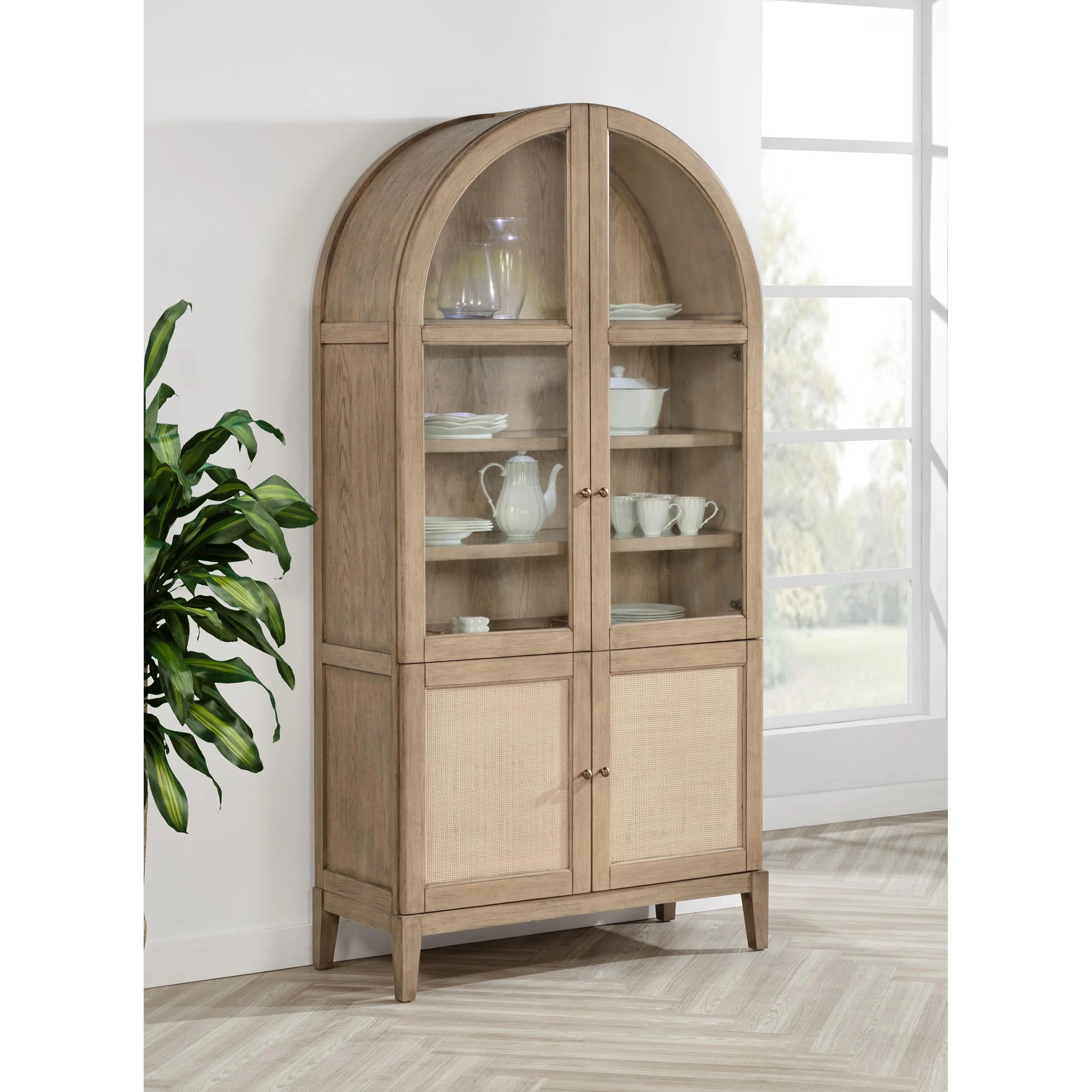 Coaster Furniture Kailani 109386 4-Door Cane Dining Vitrine Display Cabinet - Beige Oak - Image 2