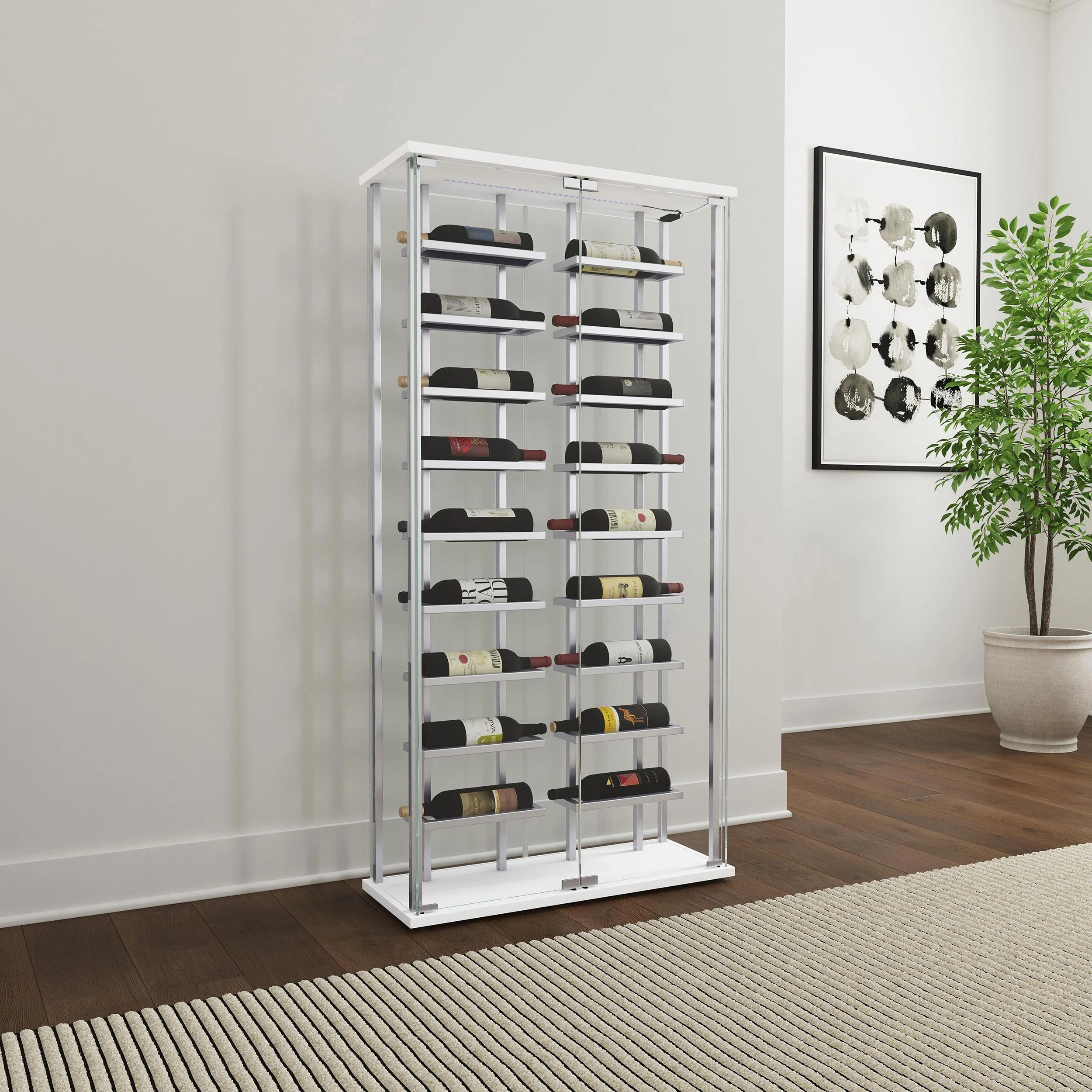 Coaster Furniture Montara 182037 Tempered Glass Wine Storage LED Curio Cabinet - Chrome - Image 2