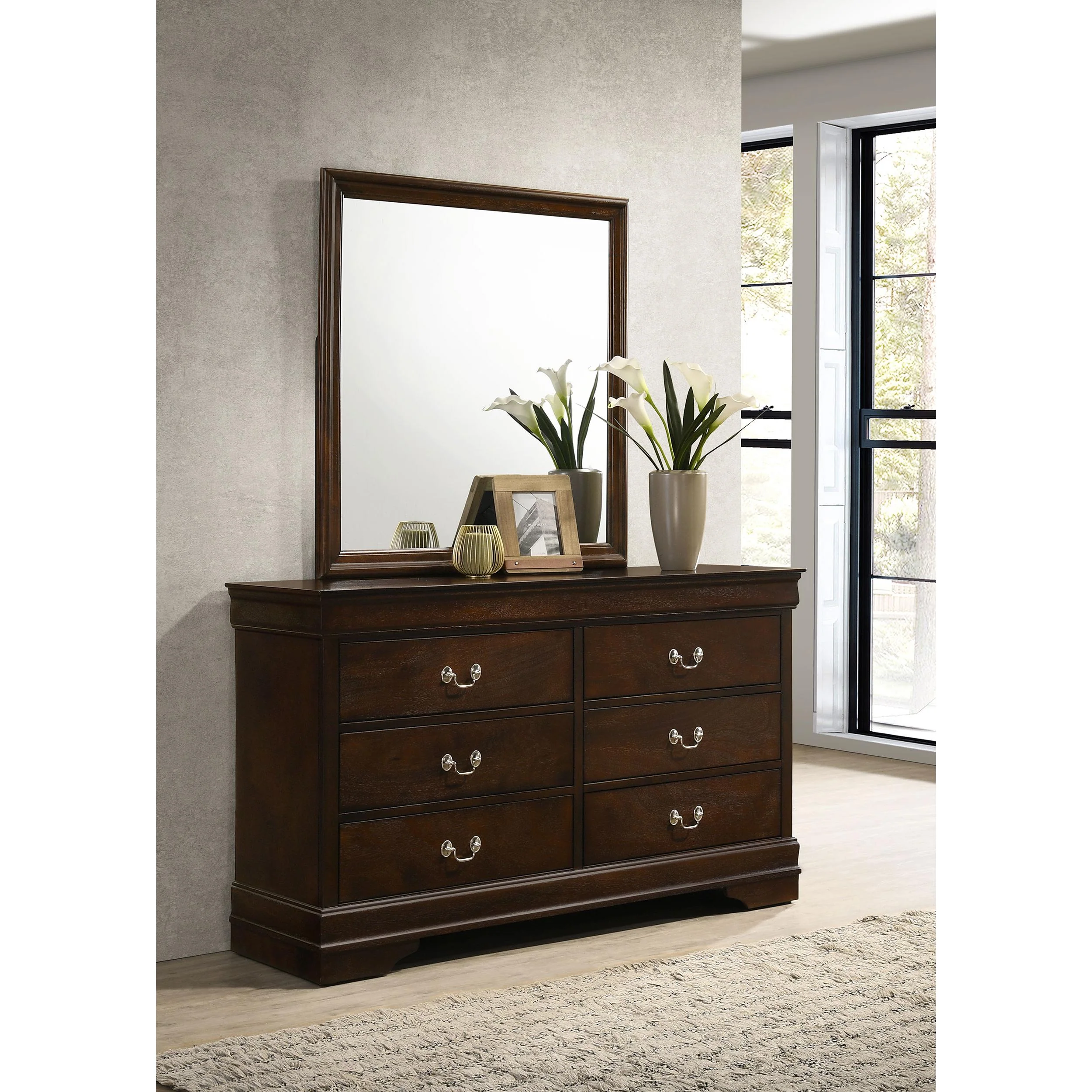 Coaster Furniture Louis Philippe 202413M 6-Drawer Dresser with Mirror - Cappuccino - Image 2