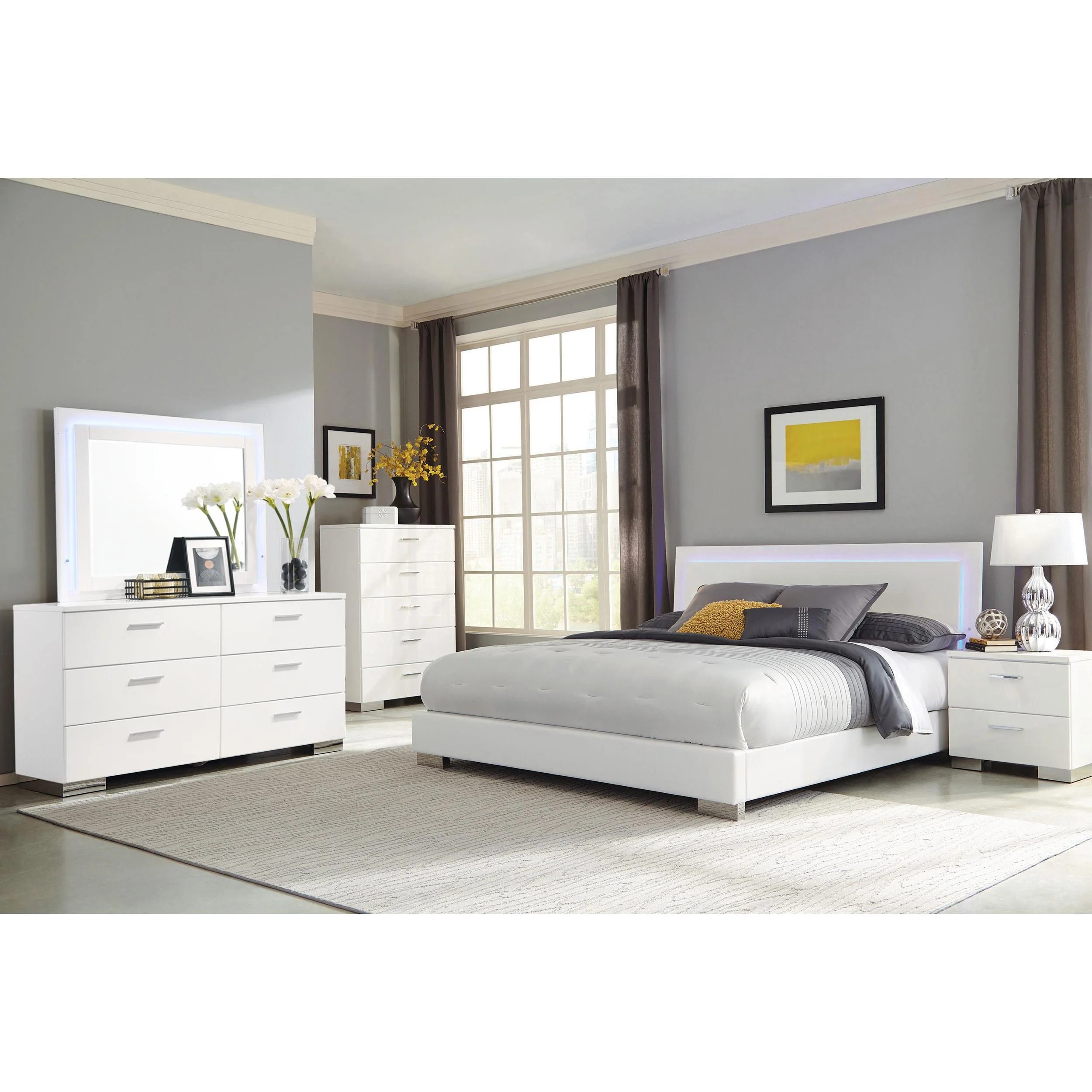 Coaster Furniture Felicity 203503ML 6-Drawer Dresser with LED Mirror - White High Gloss - Image 3
