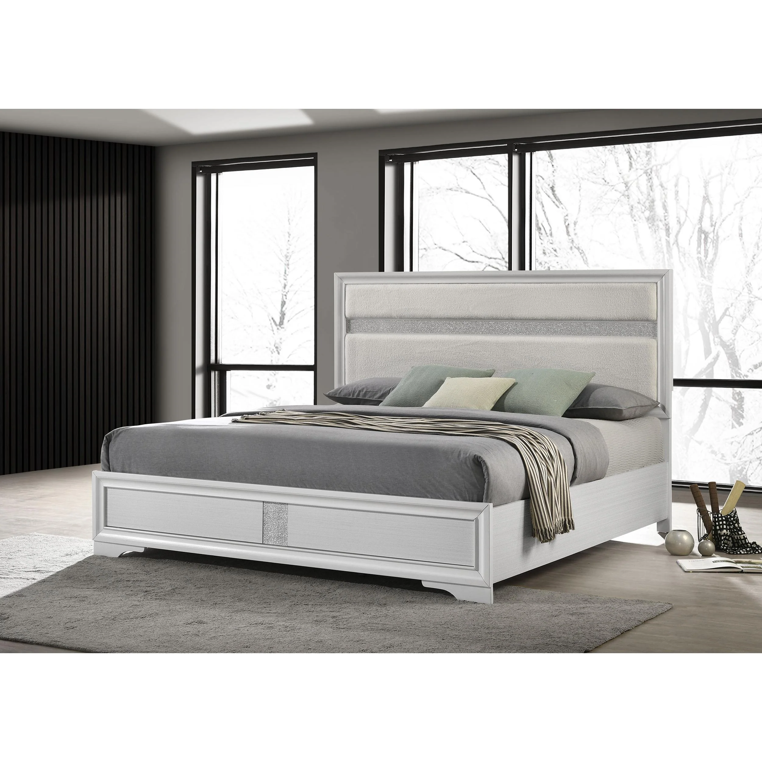 Coaster Furniture Miranda 205110KE 54-inch Upholstered Eastern King Panel Bed - White - Image 2