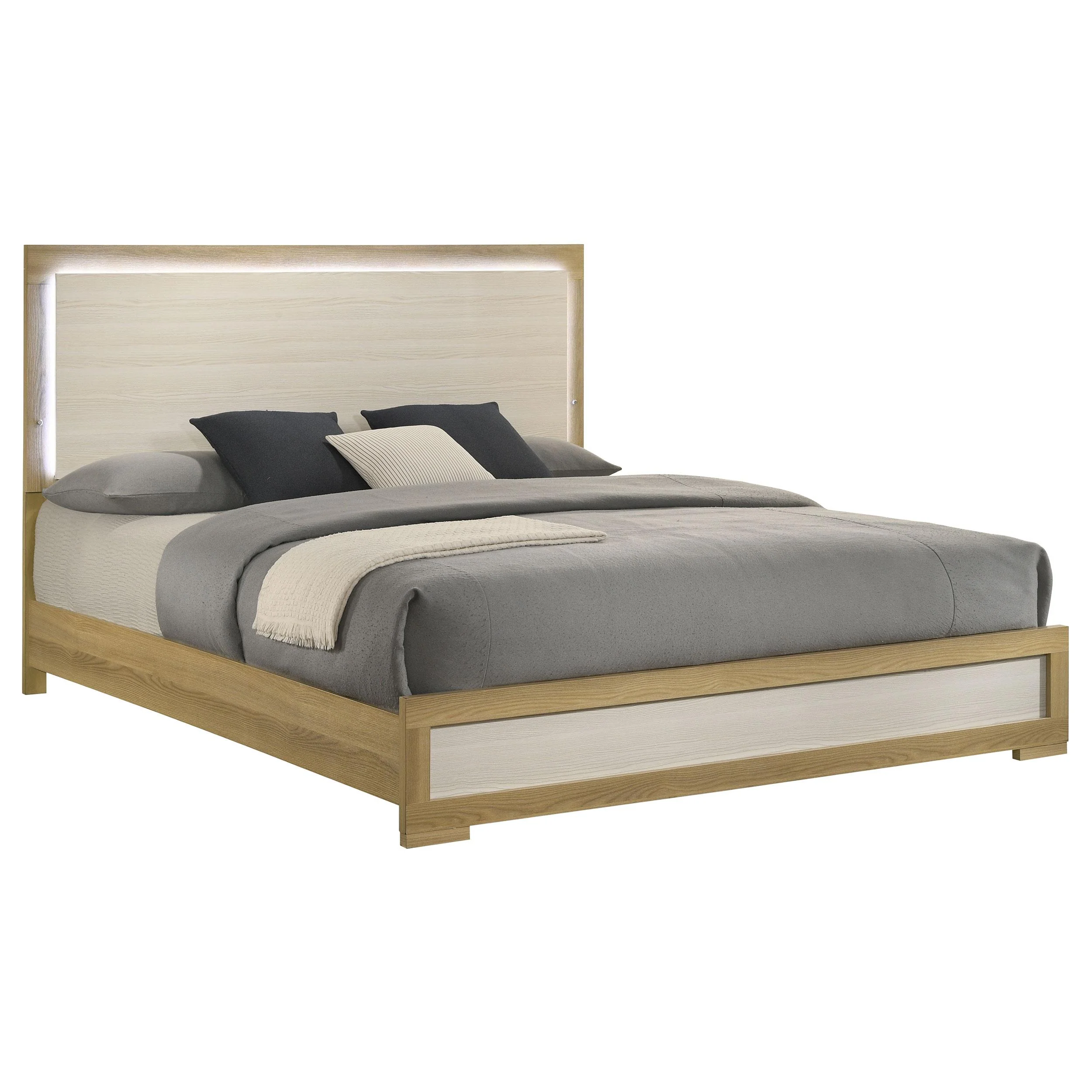 Coaster Furniture Hyland 215651KE Eastern King Panel Bed LED Headboard - Natural - Image 3