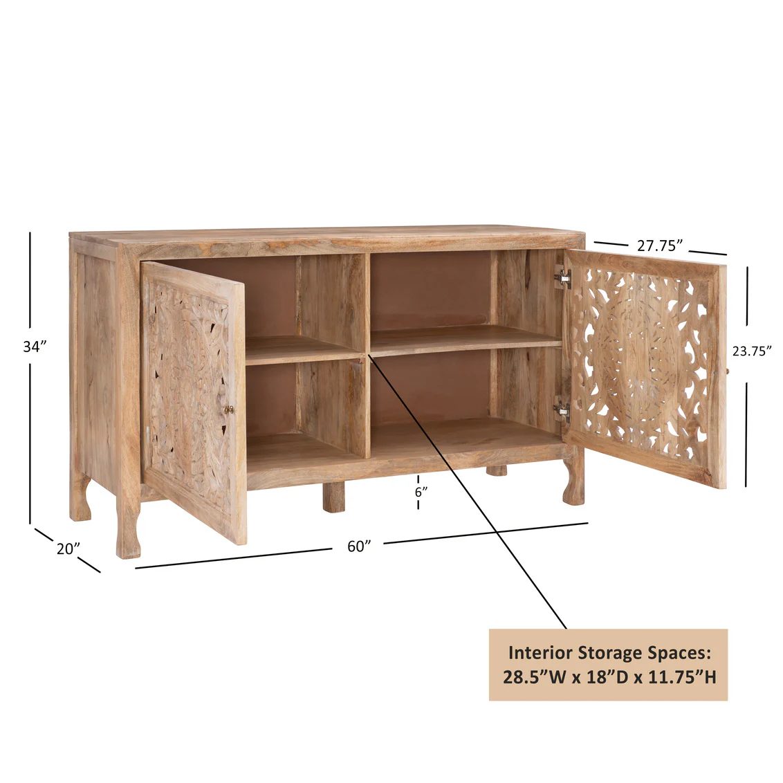 HEIDI NATURAL 2 DOOR CARVED CABINET 20A2083 - Image 2
