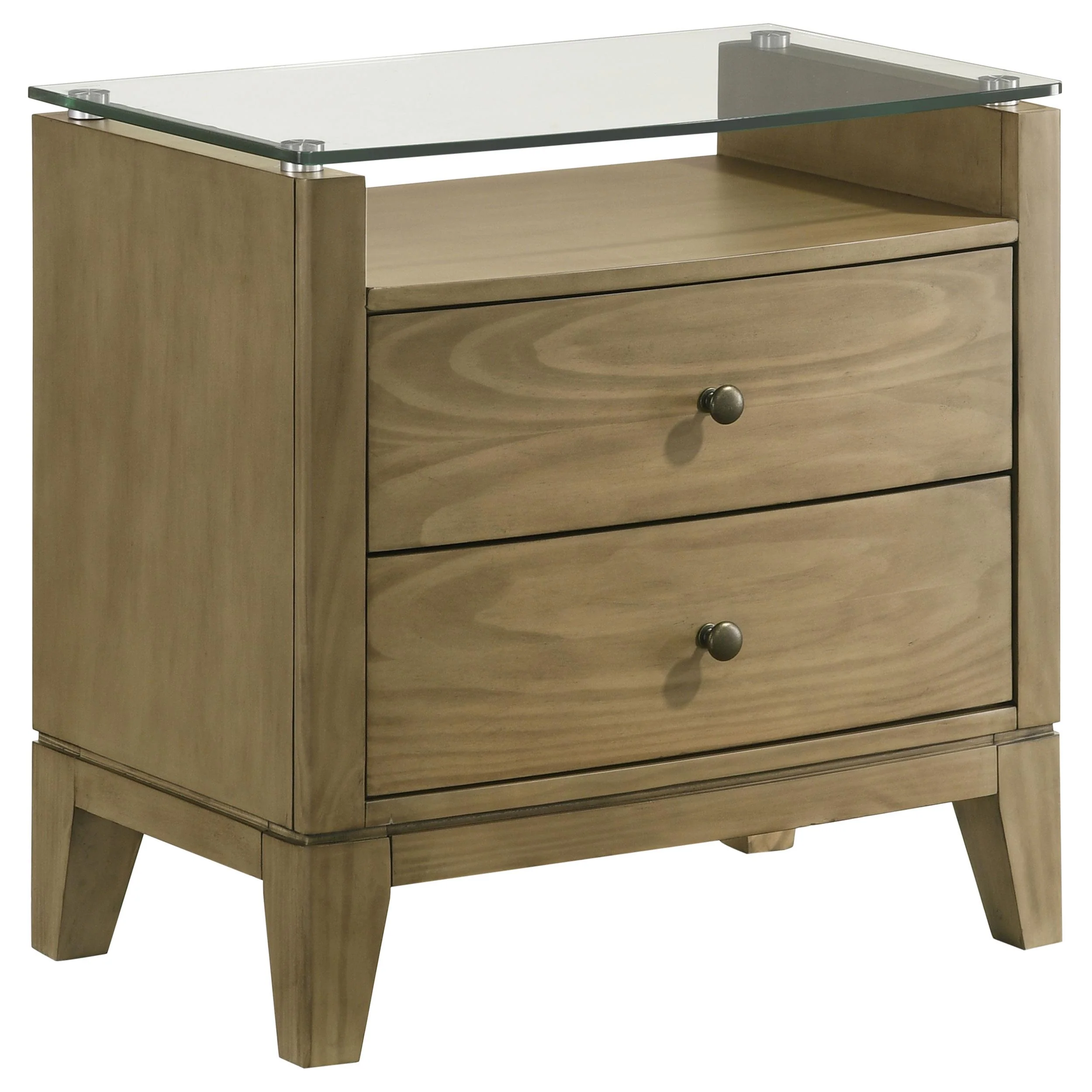 Coaster Furniture Granada 224922 2-Drawer Glass Top Nightstand - Natural Pine - Image 1