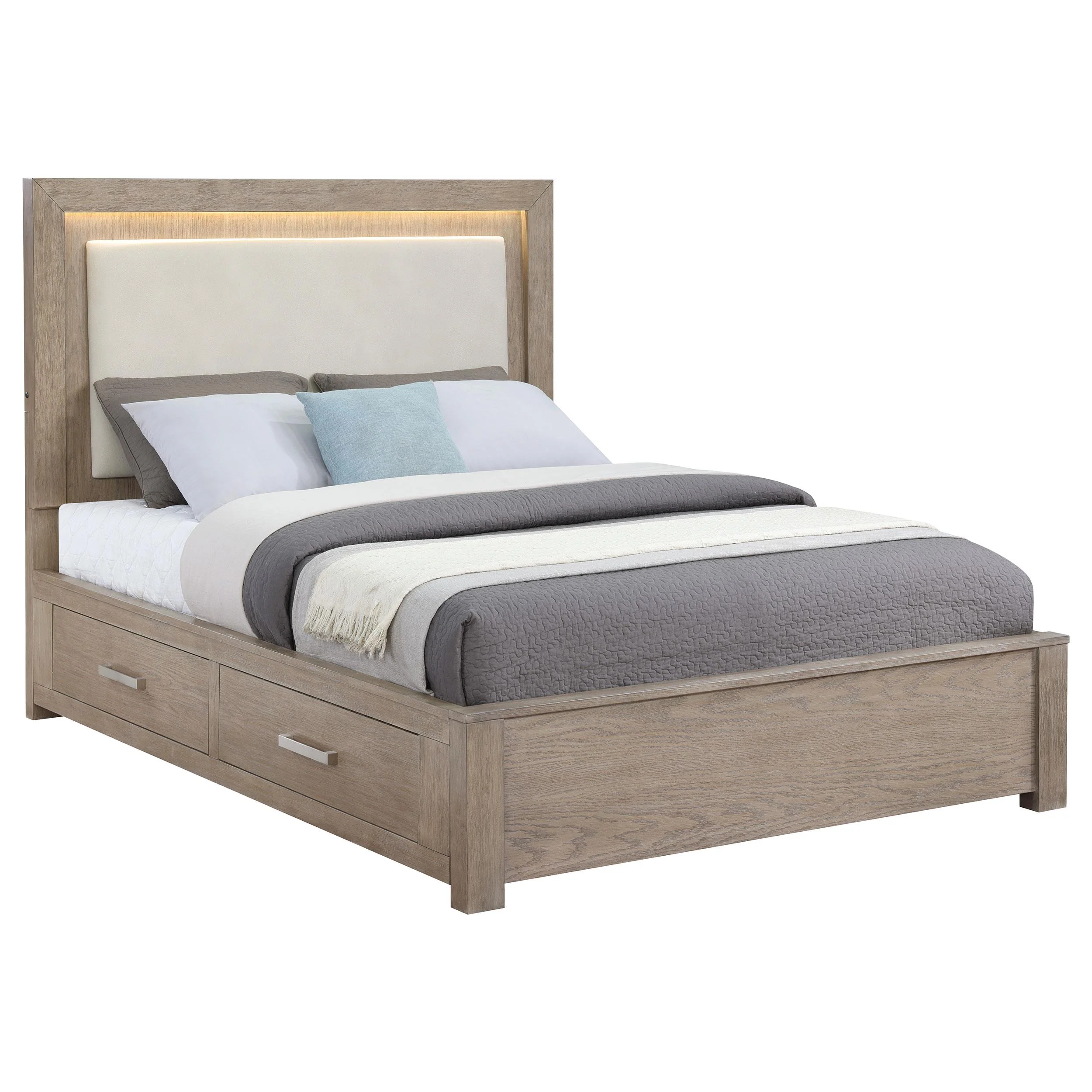 Coaster Furniture Kenora 224850KW 56-inch California King LED Storage Bed - Barley Brown - Image 3