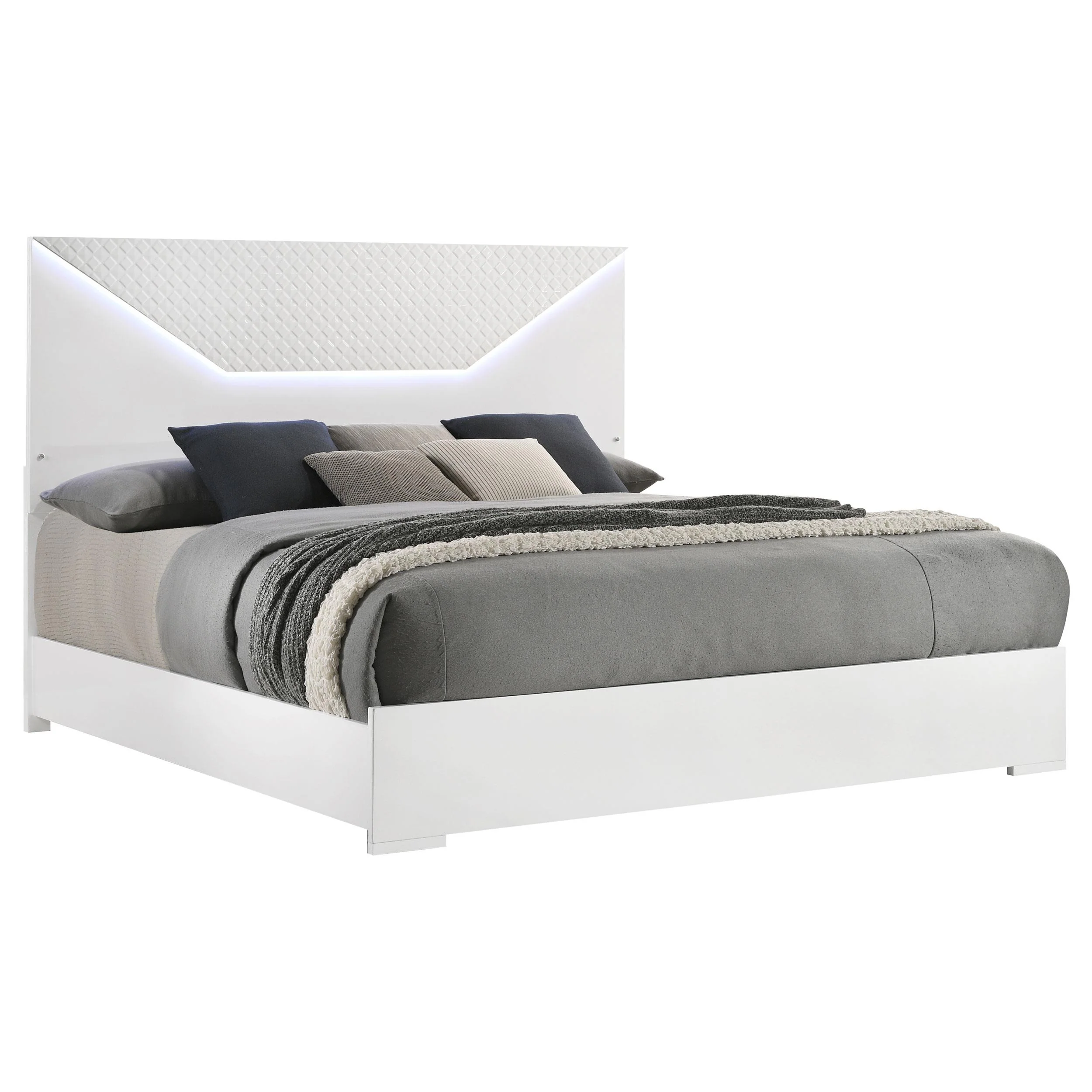 Coaster Furniture Ives 224941KE Eastern King Panel Bed LED Headboard - White High Gloss - Image 2