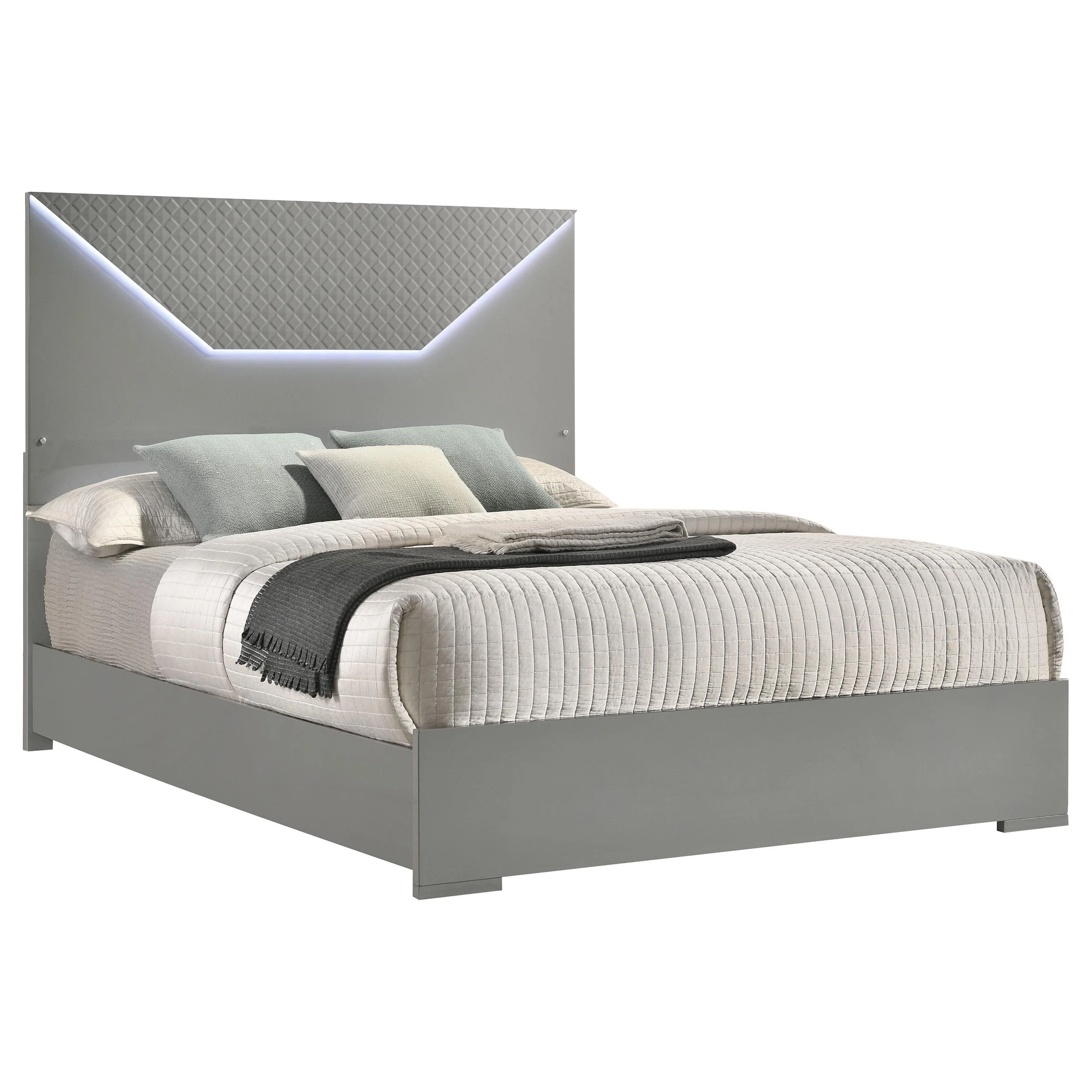 Coaster Furniture Ives 224971Q Queen Panel Bed LED Headboard - Grey High Gloss - Image 2
