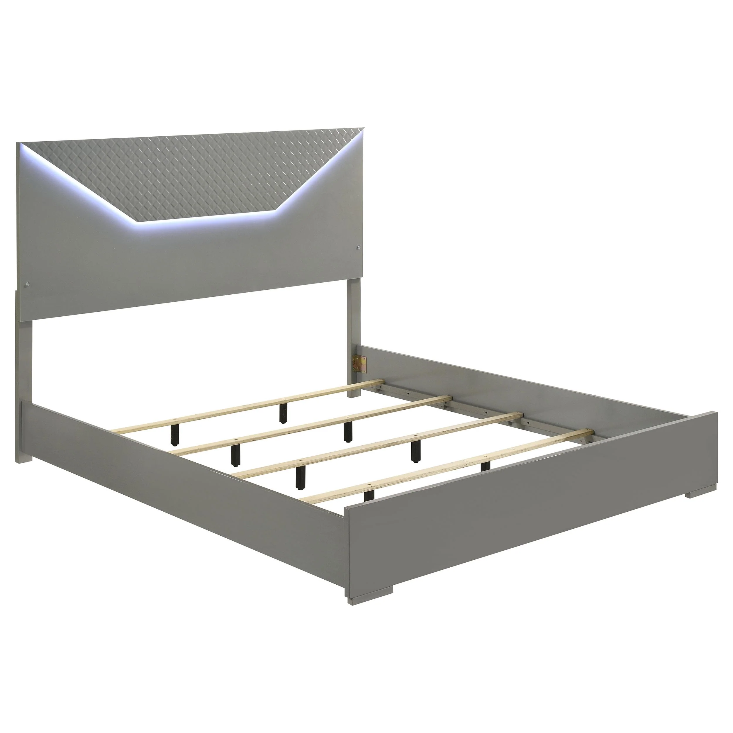 Coaster Furniture Ives 224971KE Eastern King Panel Bed LED Headboard - Grey High Gloss - Image 1