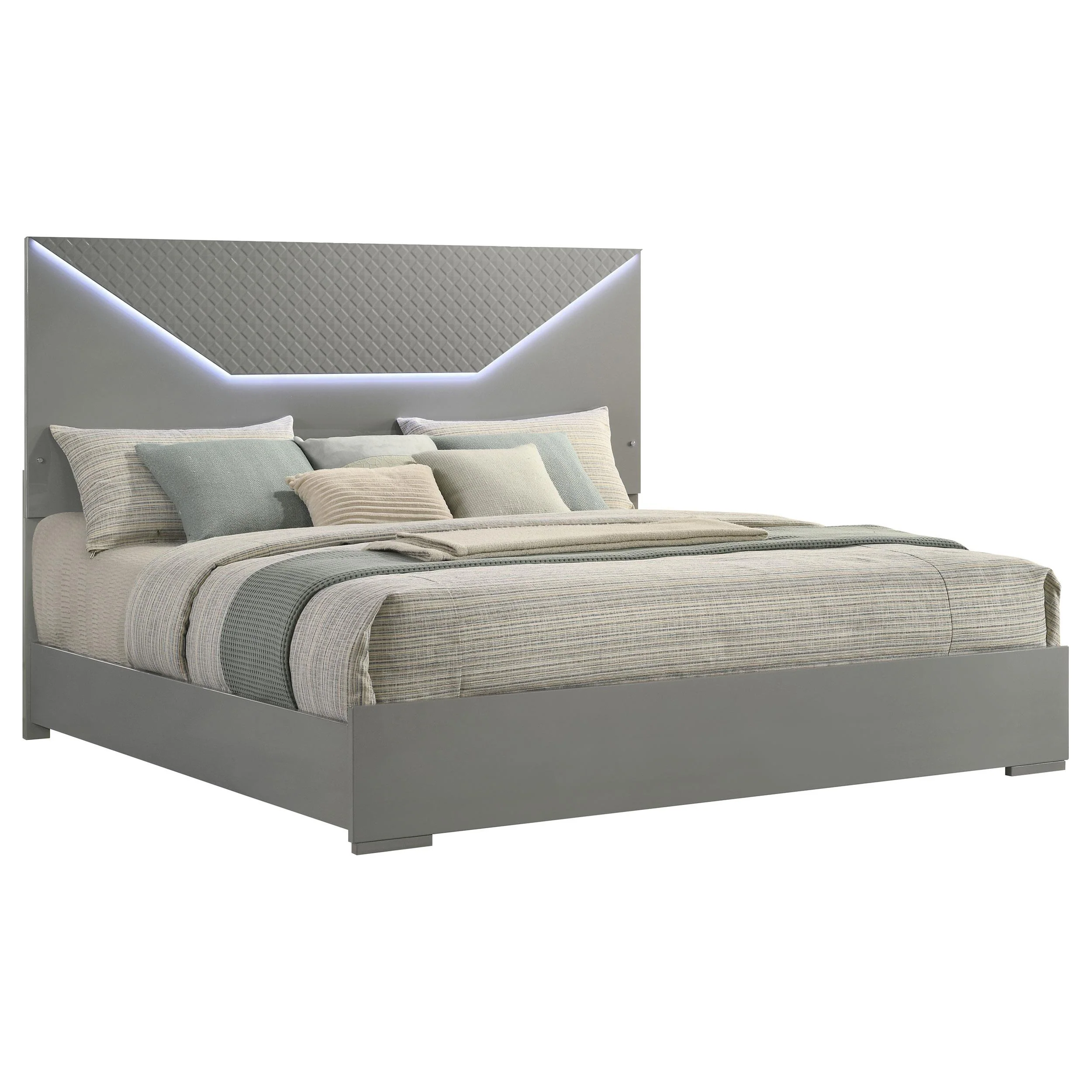 Coaster Furniture Ives 224971KE Eastern King Panel Bed LED Headboard - Grey High Gloss - Image 2