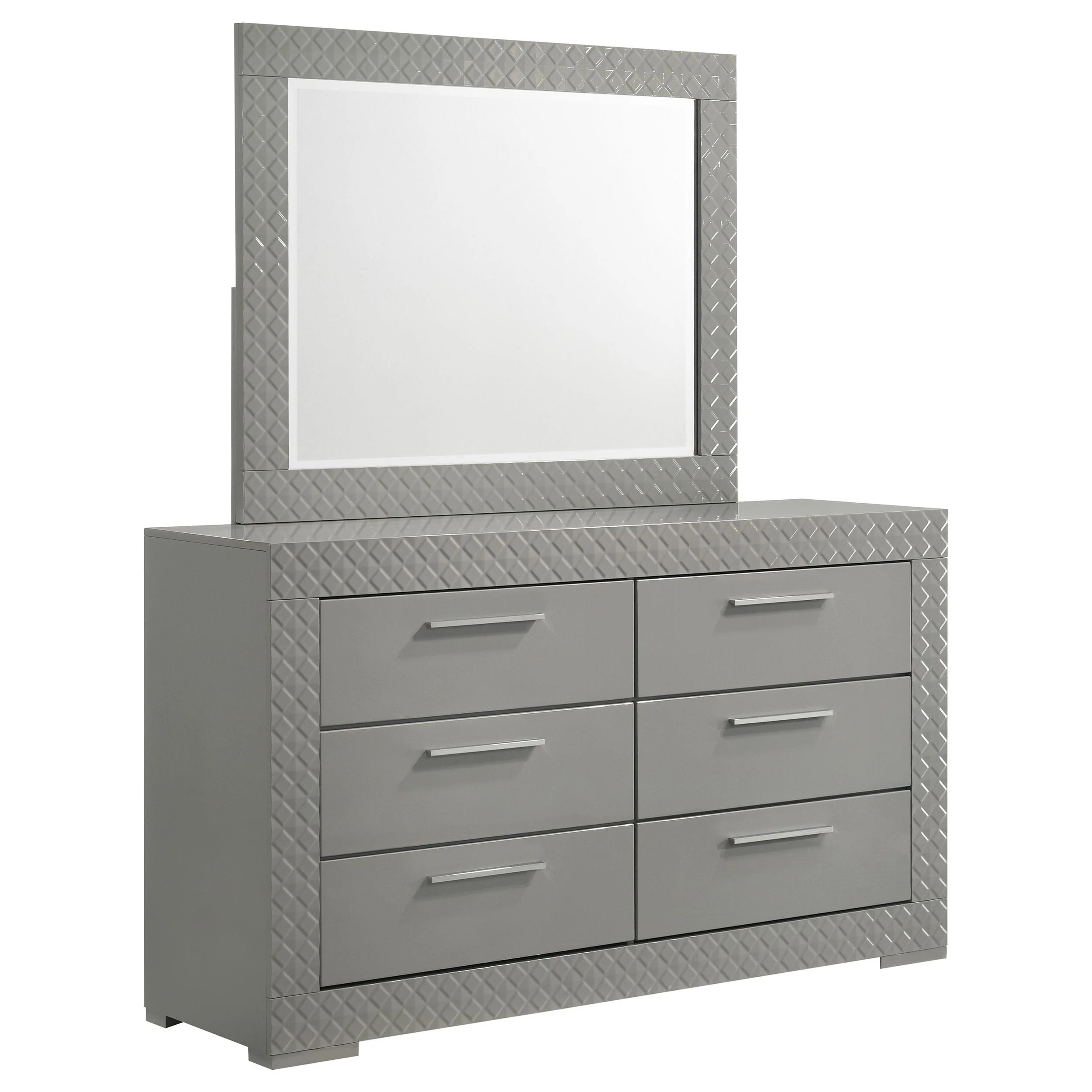 Coaster Furniture Ives 224973M 6-Drawer Dresser and Mirror - Grey High Gloss - Image 1