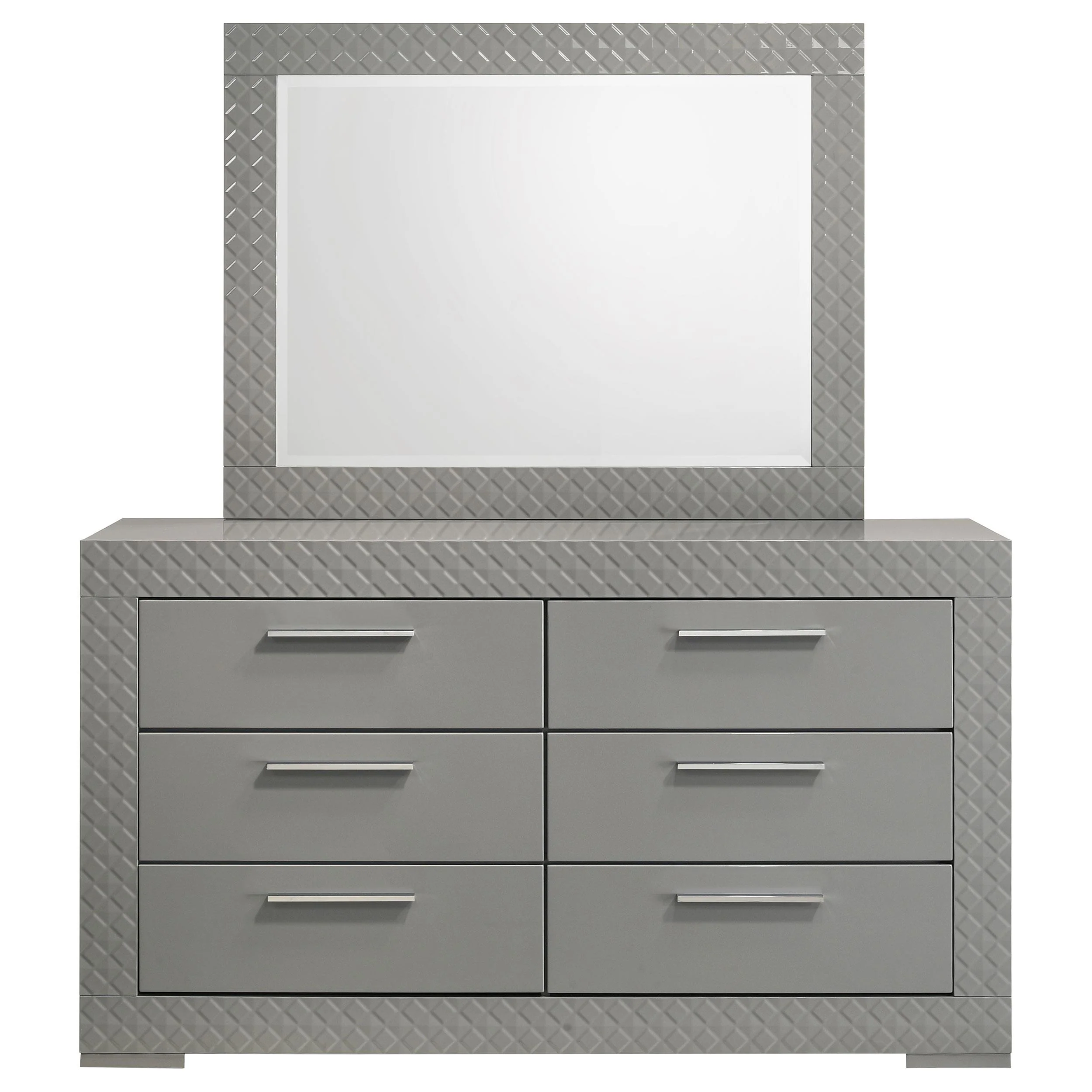 Coaster Furniture Ives 224973M 6-Drawer Dresser and Mirror - Grey High Gloss - Image 2