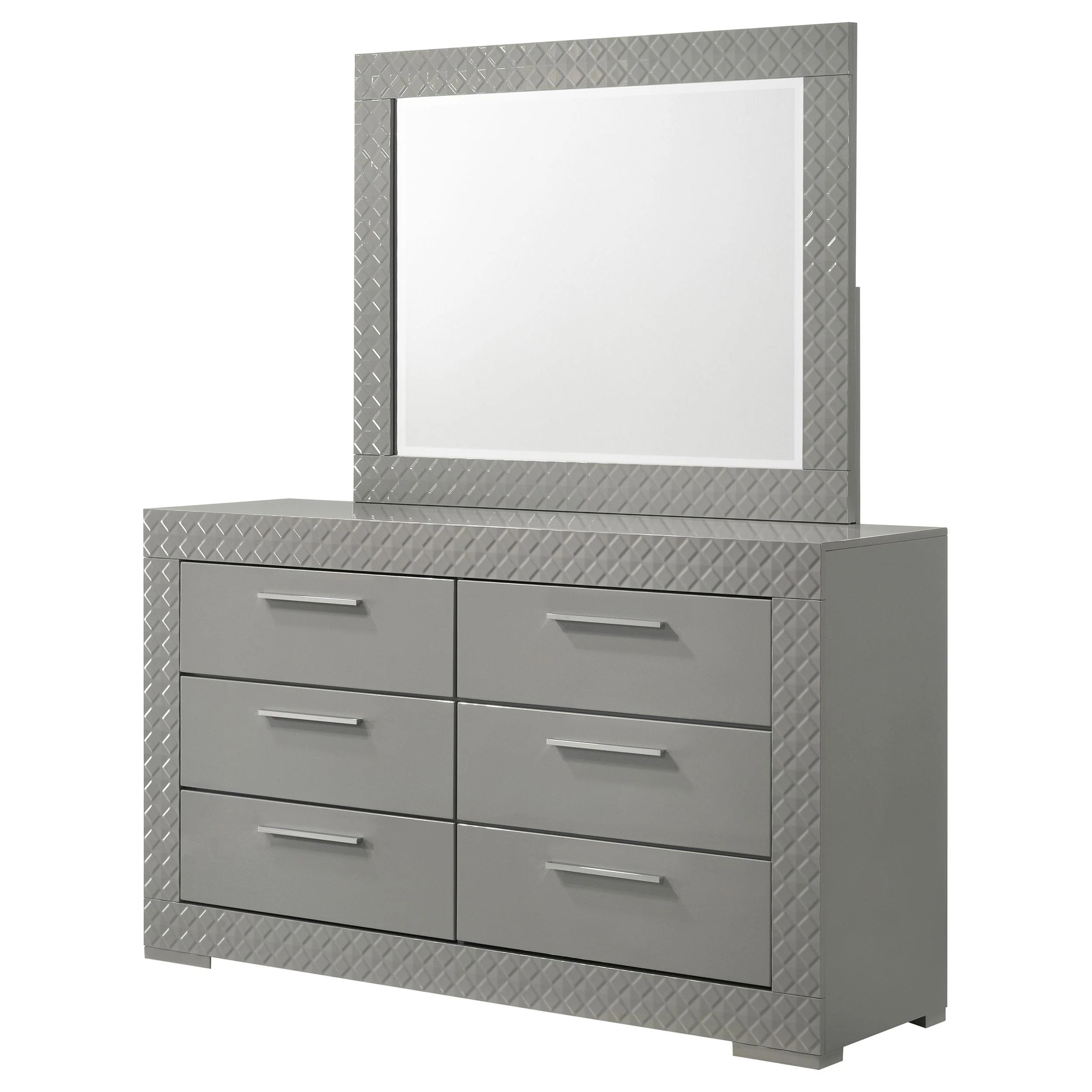 Coaster Furniture Ives 224973M 6-Drawer Dresser and Mirror - Grey High Gloss - Image 3