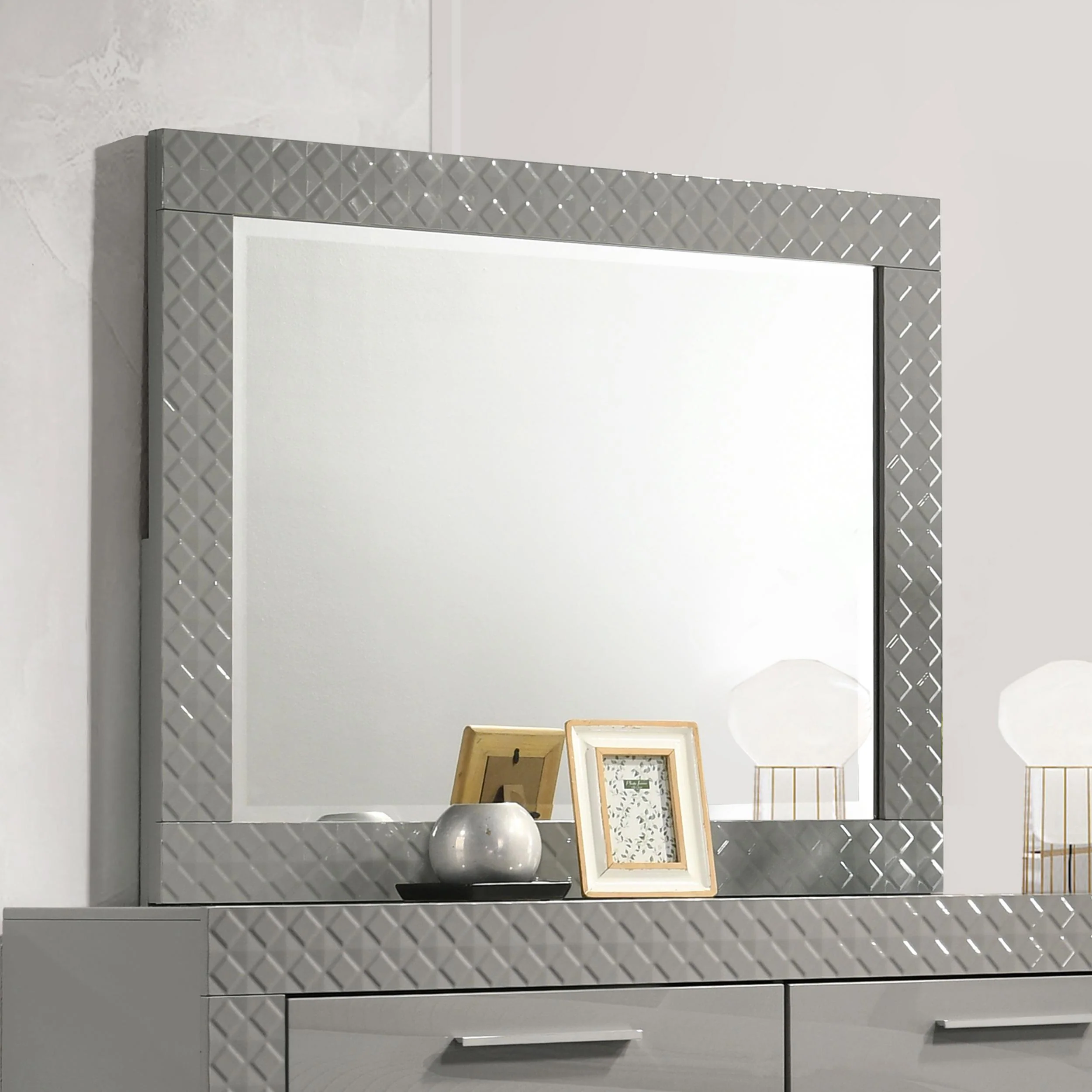 Coaster Furniture Ives 224974 Dresser Mirror - Grey High Gloss - Image 3