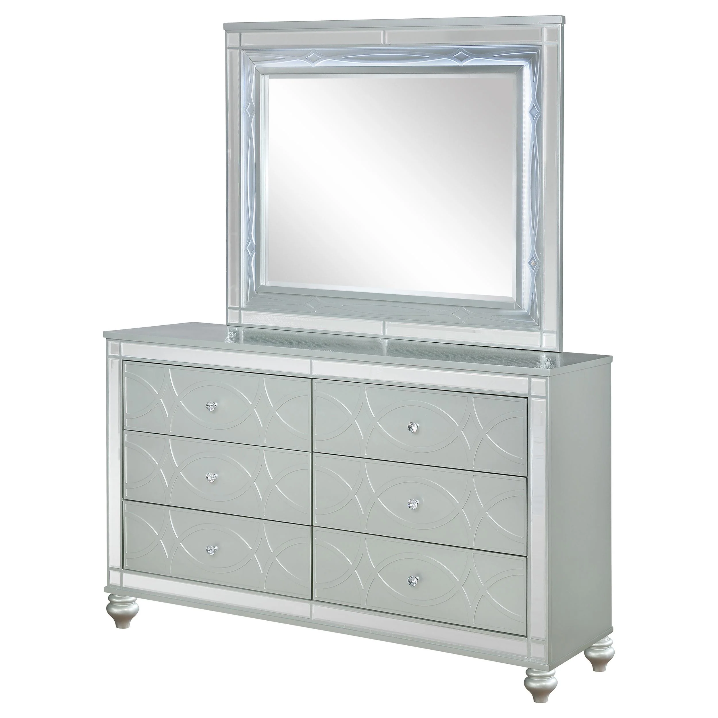 Coaster Furniture Gunnison 223213M 6-Drawer Dresser with Mirror - Silver Metallic - Image 3