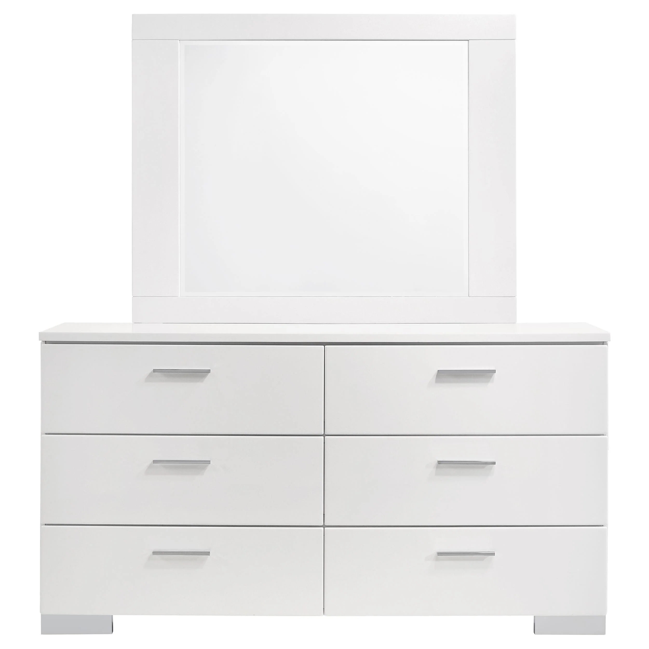 Coaster Furniture Felicity 203503M 6-Drawer Wood Dresser with Mirror - White High Gloss - Image 2