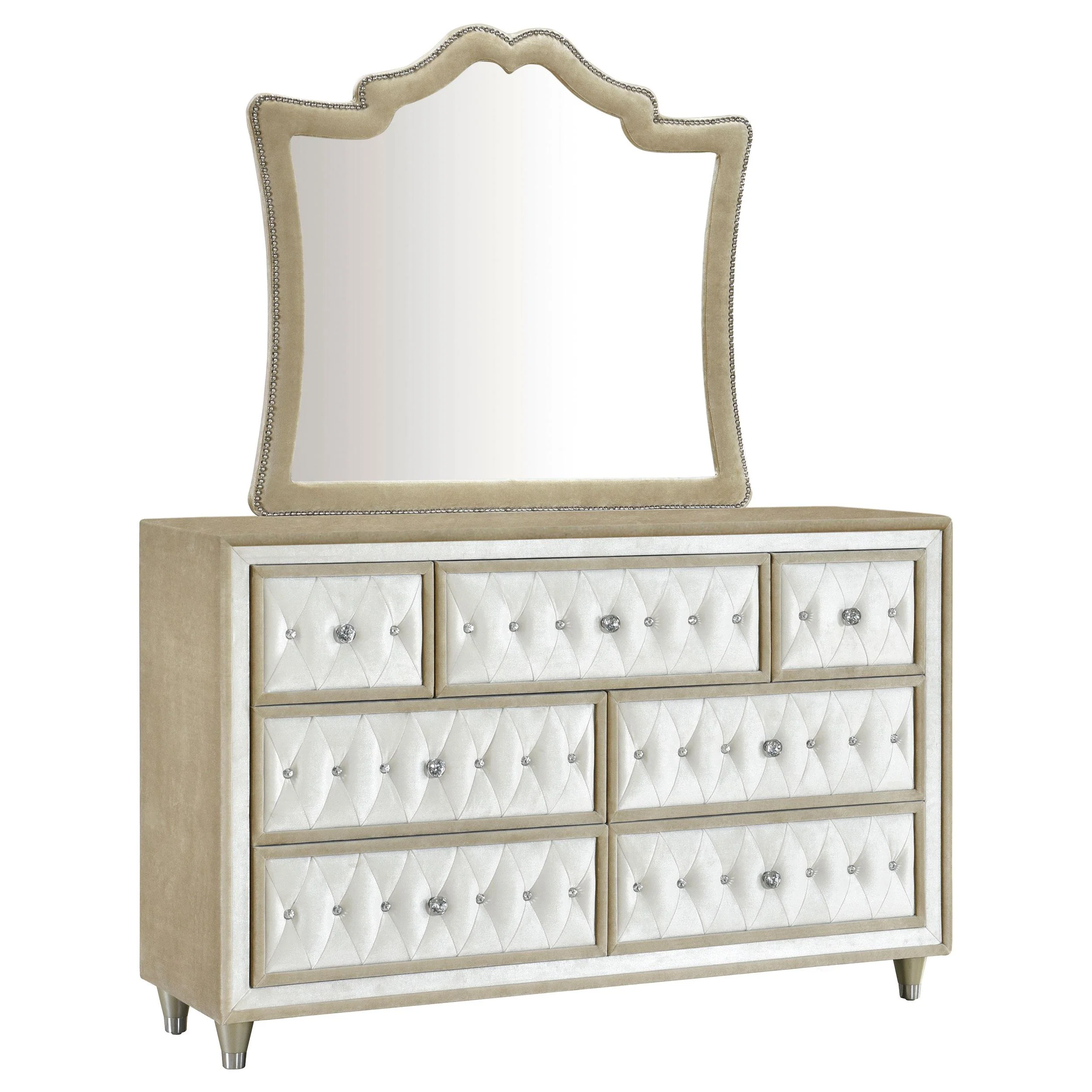Coaster Furniture Antonella 223523M 7-Drawer Upholstered Dresser with Mirror - Ivory - Image 1