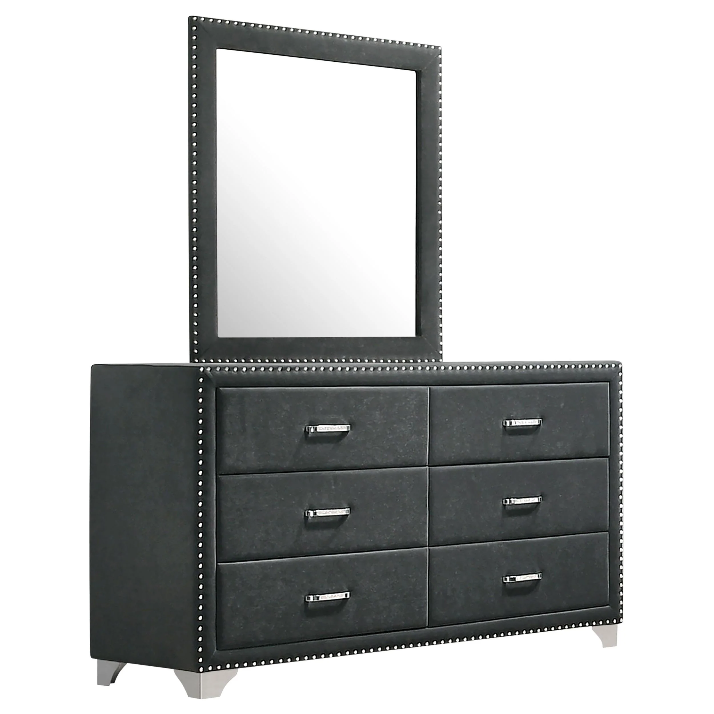 Coaster Furniture Melody 223383M 6-Drawer Upholstered Dresser with Mirror - Grey - Image 1