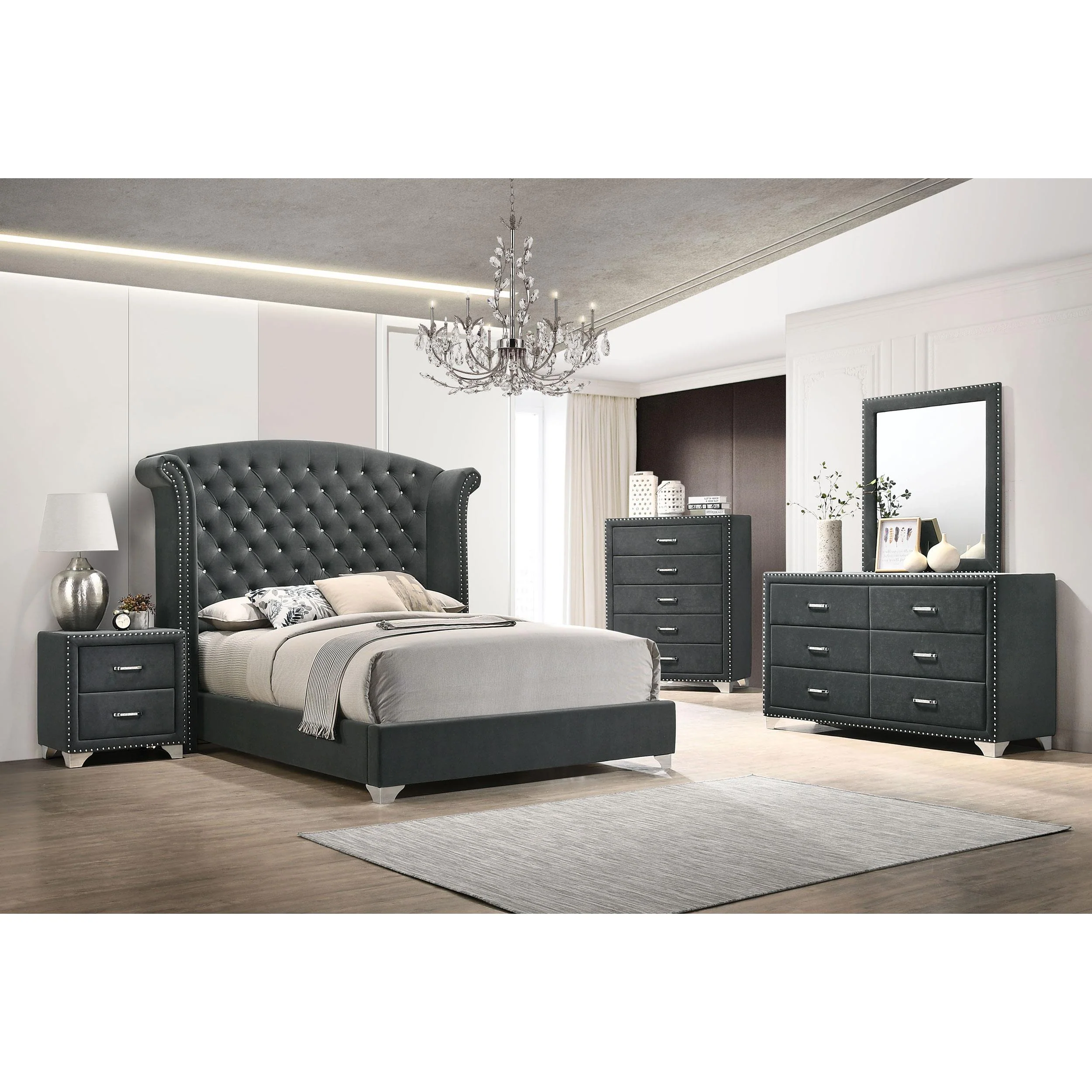 Coaster Furniture Melody 223383M 6-Drawer Upholstered Dresser with Mirror - Grey - Image 3