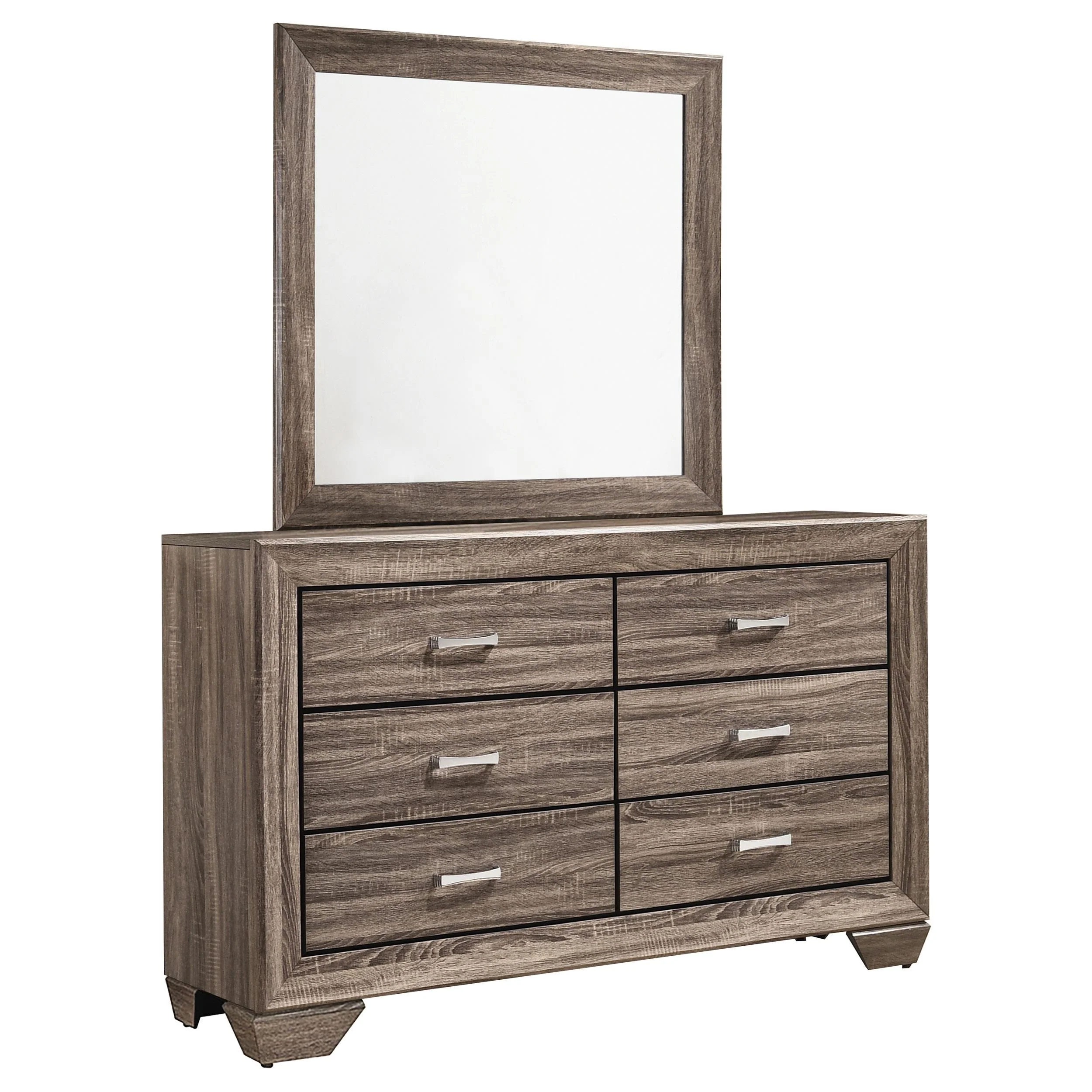 Coaster Furniture Kauffman 204193M 6-Drawer Dresser with Mirror - Washed Taupe - Image 1