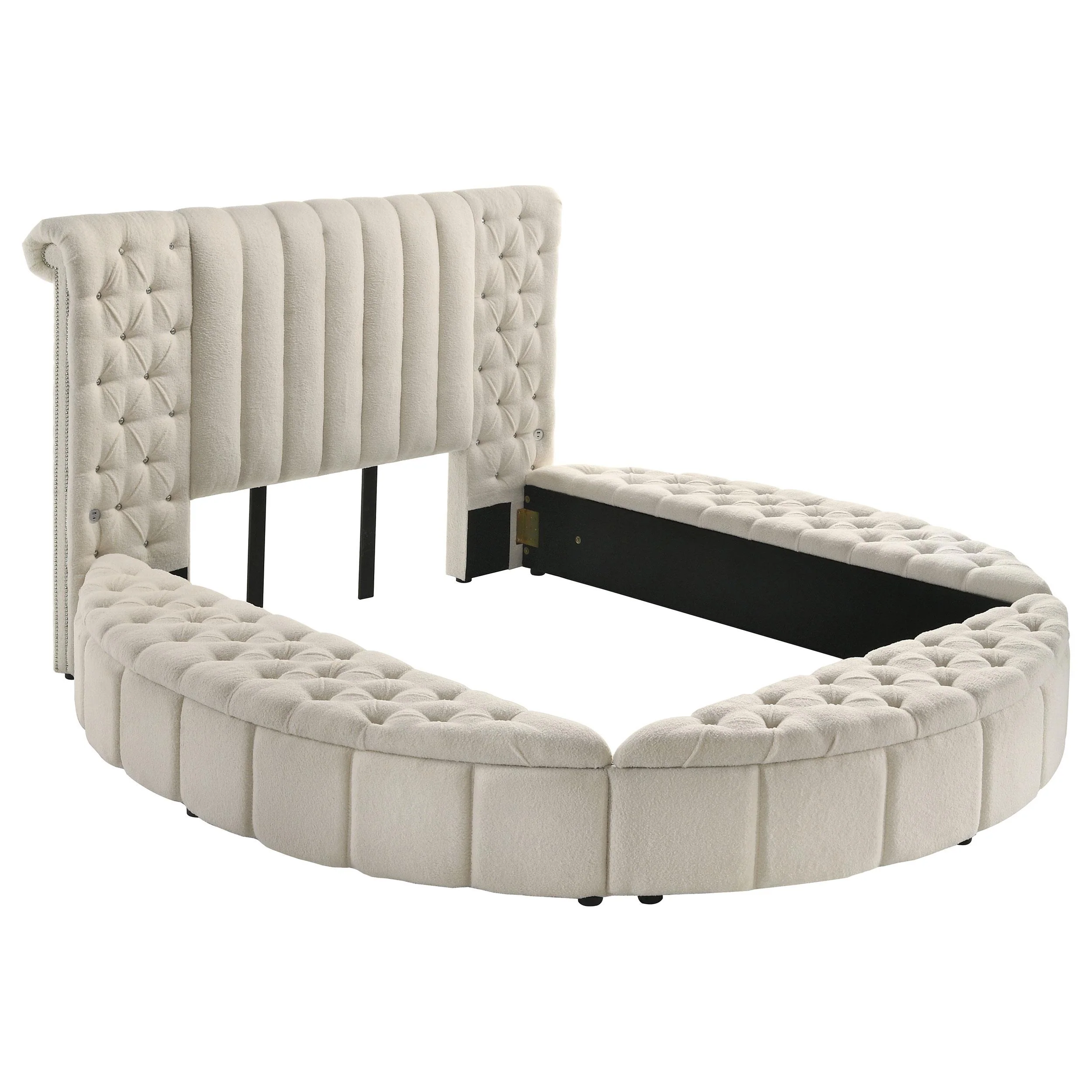 Coaster Furniture Sonya 360111Q Upholstered Queen Round Storage Bed - Ivory - Image 1