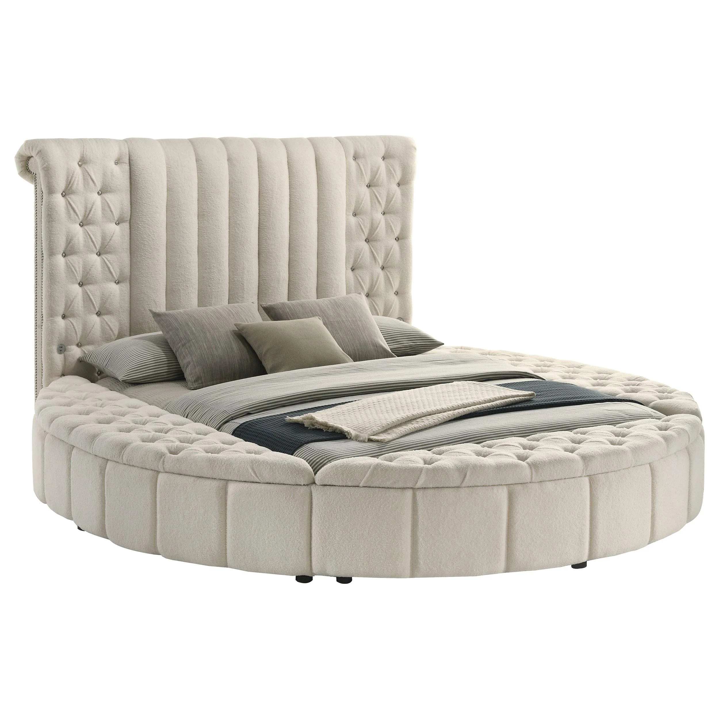 Coaster Furniture Sonya 360111Q Upholstered Queen Round Storage Bed - Ivory - Image 2