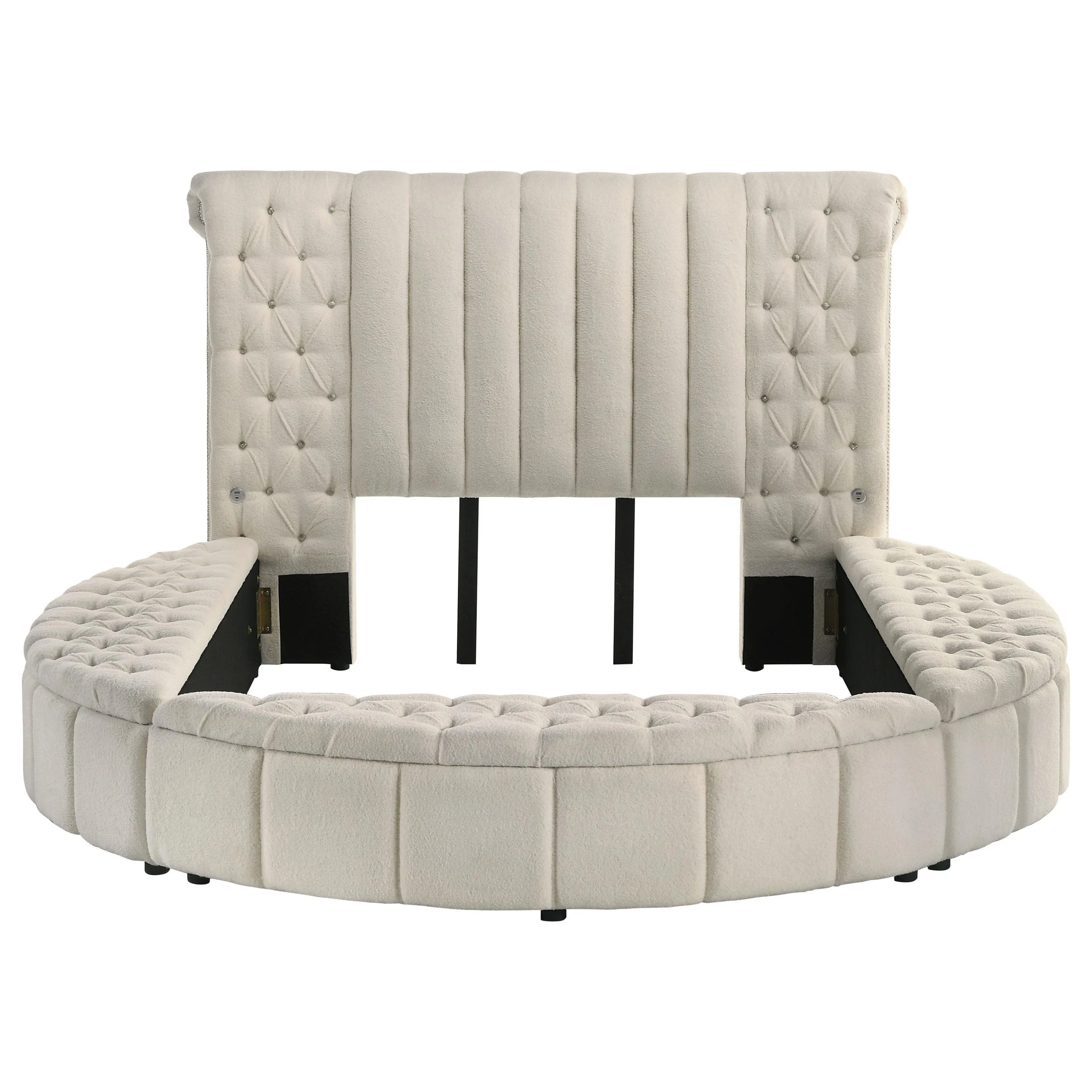 Coaster Furniture Sonya 360111Q Upholstered Queen Round Storage Bed - Ivory - Image 3