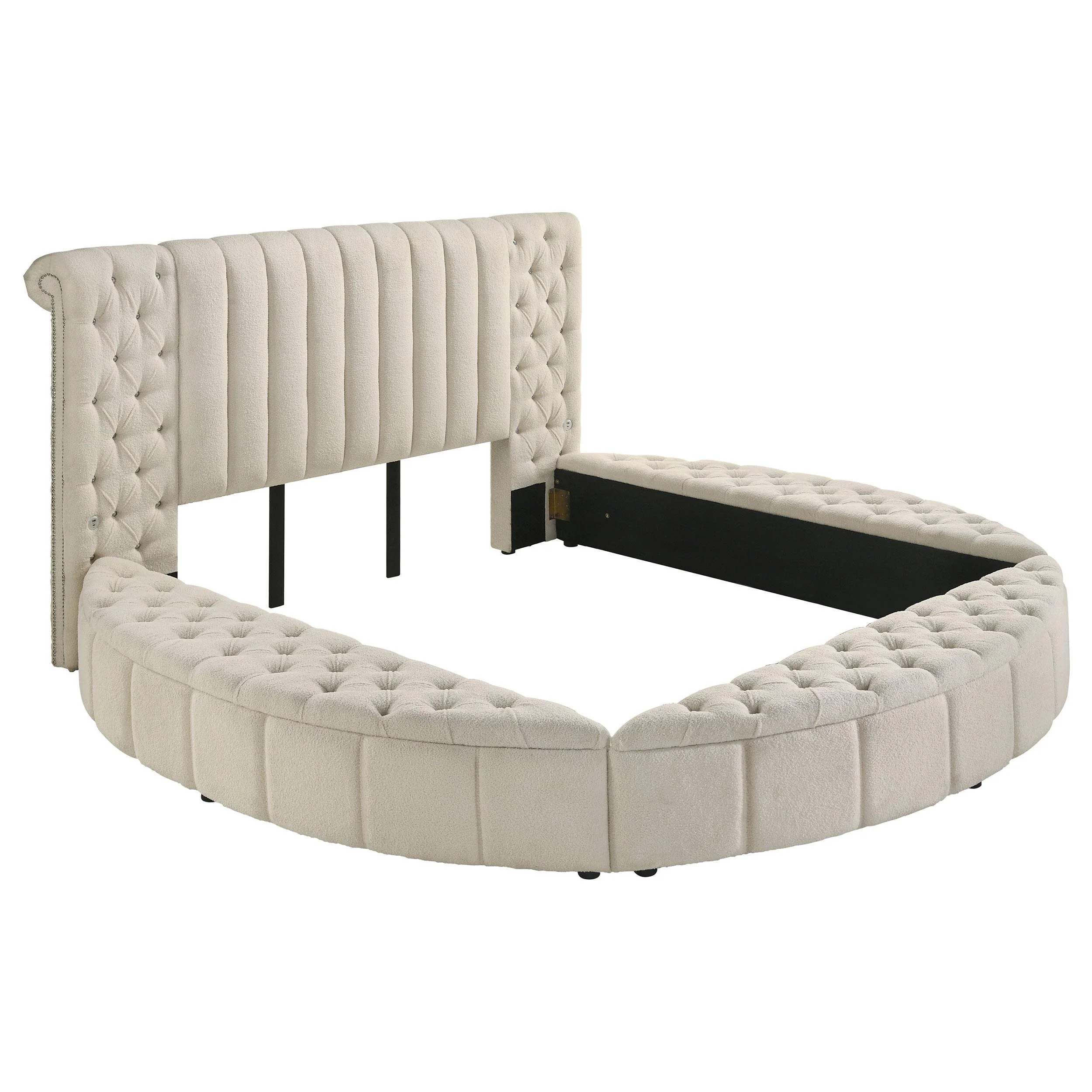 Coaster Furniture Sonya 360111KE Upholstered Eastern King Round Storage Bed - Ivory - Image 1