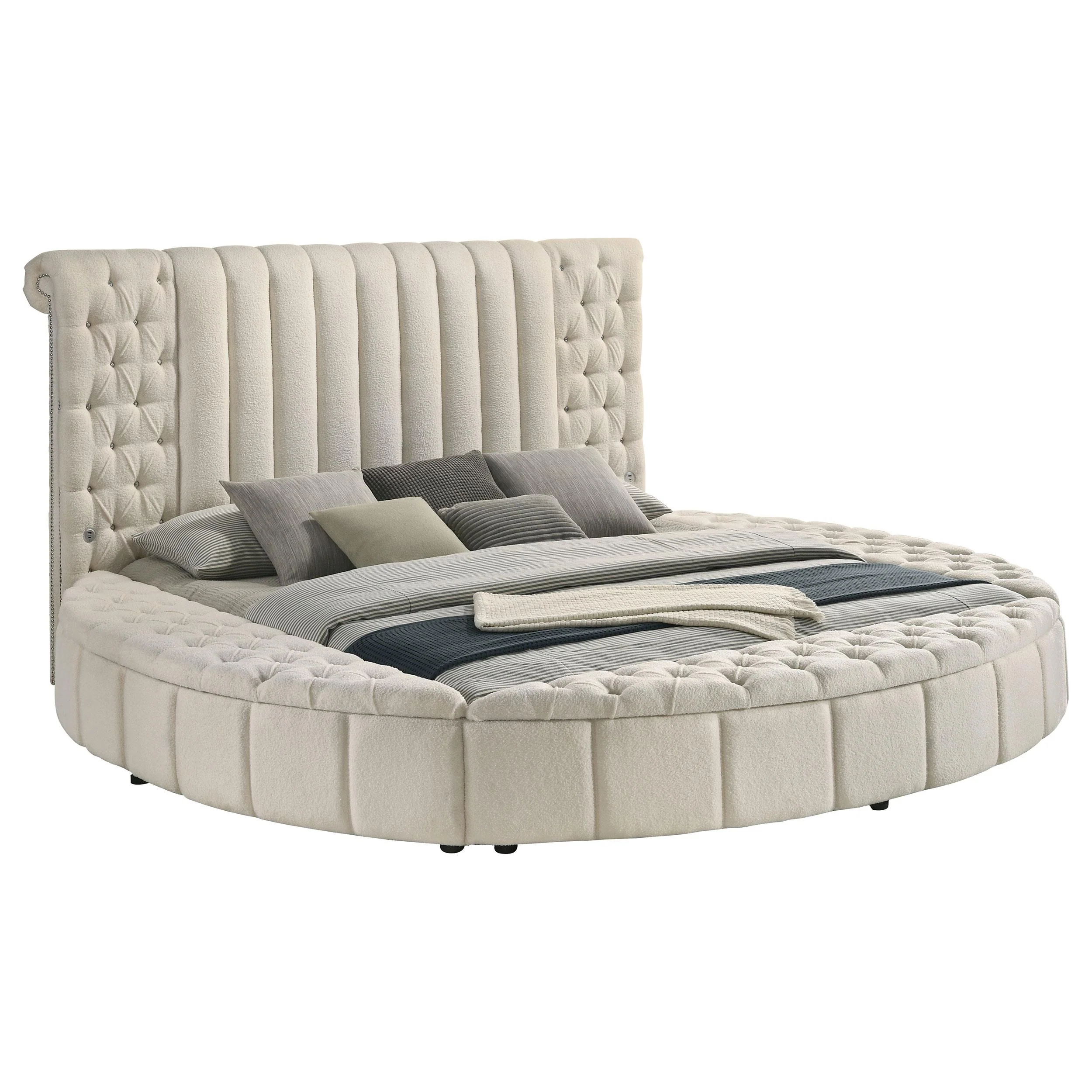 Coaster Furniture Sonya 360111KE Upholstered Eastern King Round Storage Bed - Ivory - Image 2