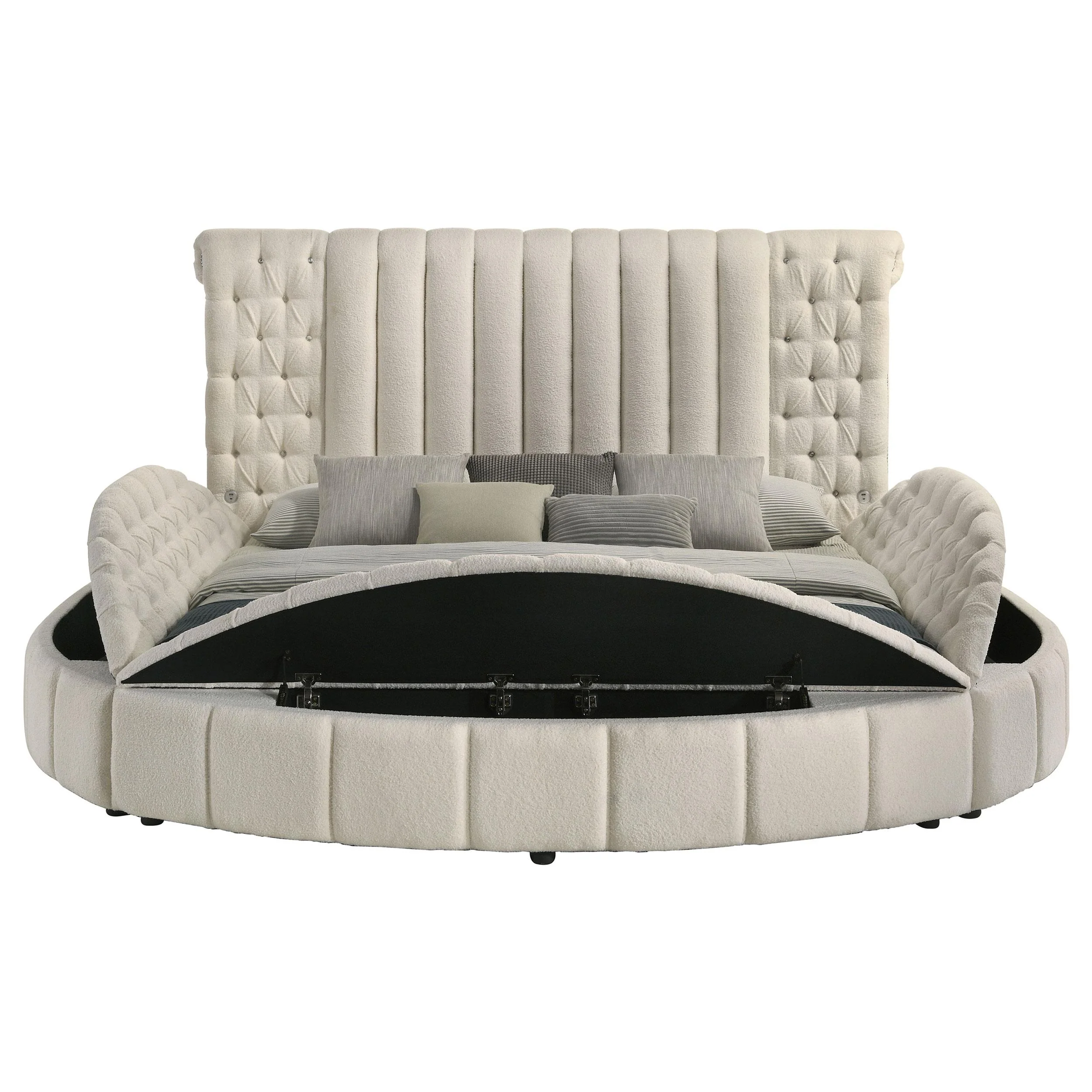 Coaster Furniture Sonya 360111KE Upholstered Eastern King Round Storage Bed - Ivory - Image 3