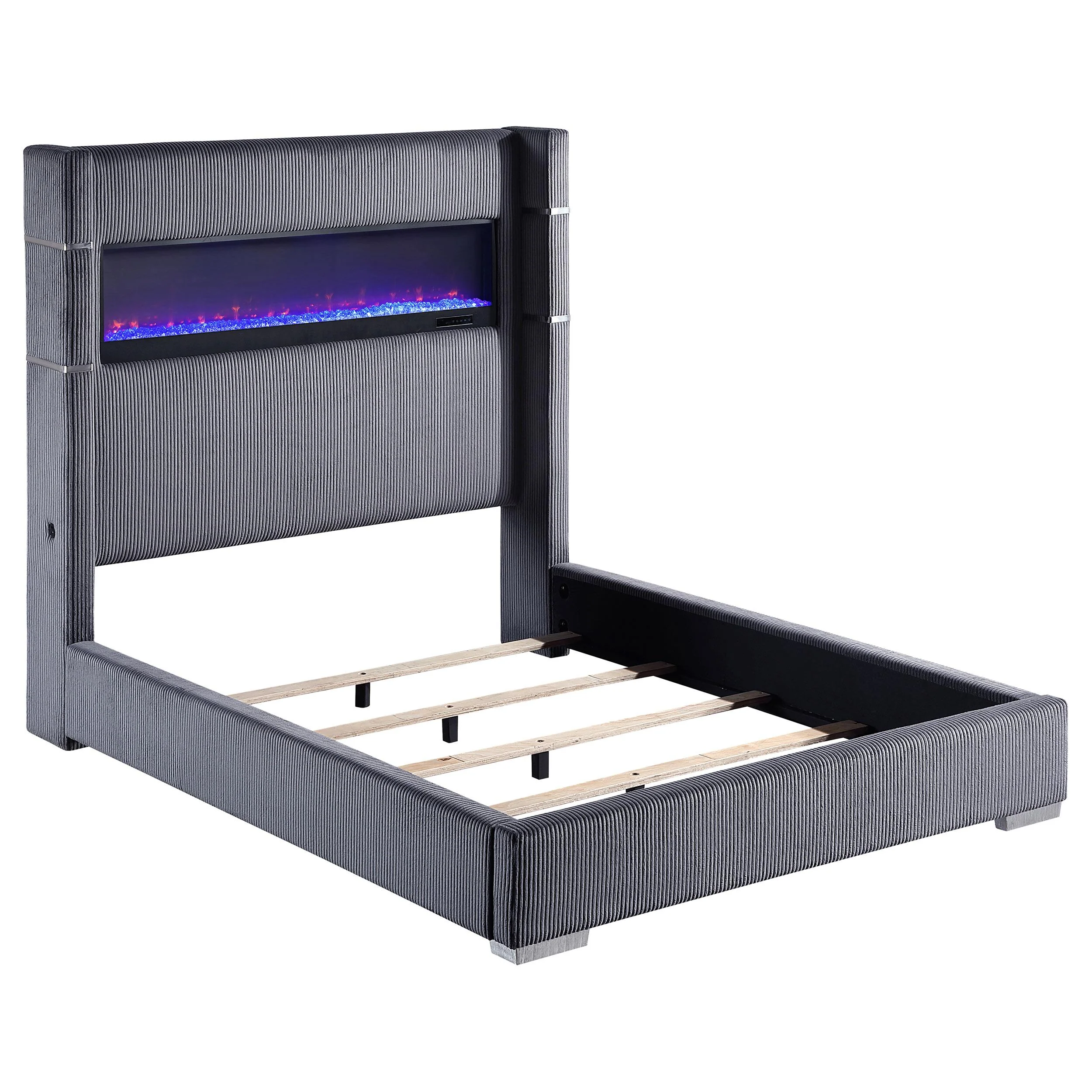 Coaster Furniture Tisdall 306030KW Upholstered Cal King Flame Visualizer Bed - Grey - Image 1