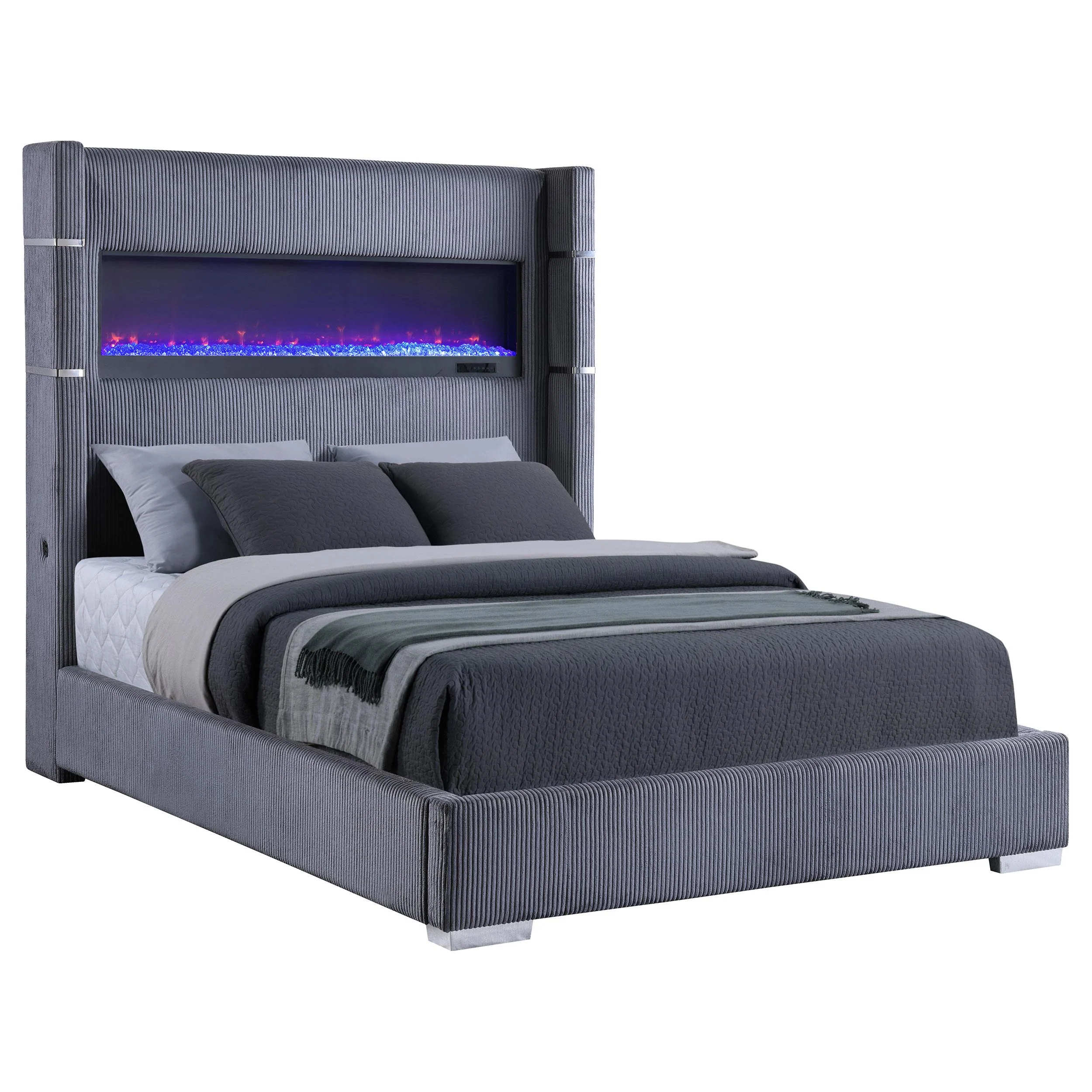 Coaster Furniture Tisdall 306030KW Upholstered Cal King Flame Visualizer Bed - Grey - Image 2