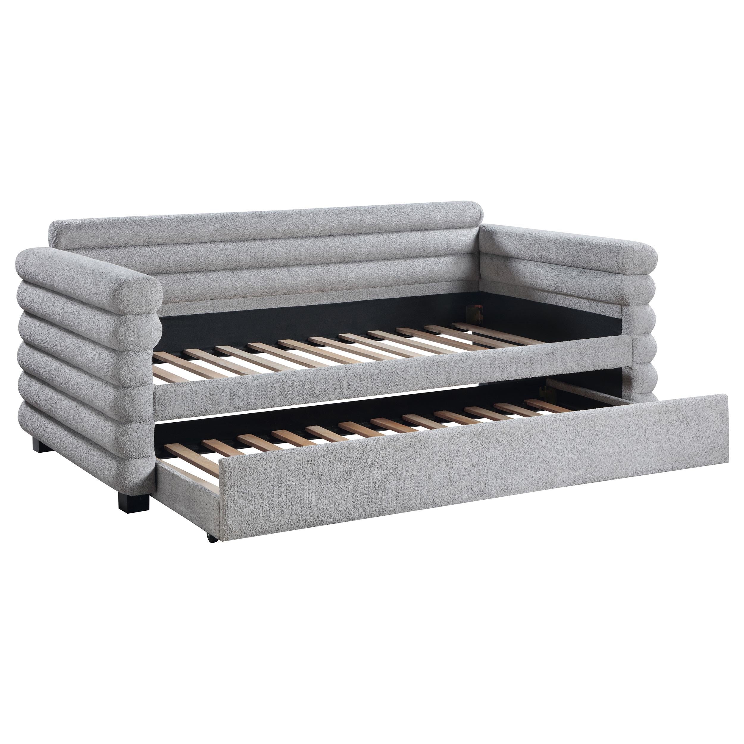 Coaster Furniture Patricia 300718 Boucle Upholstered Twin Day Bed with Trundle – Grey