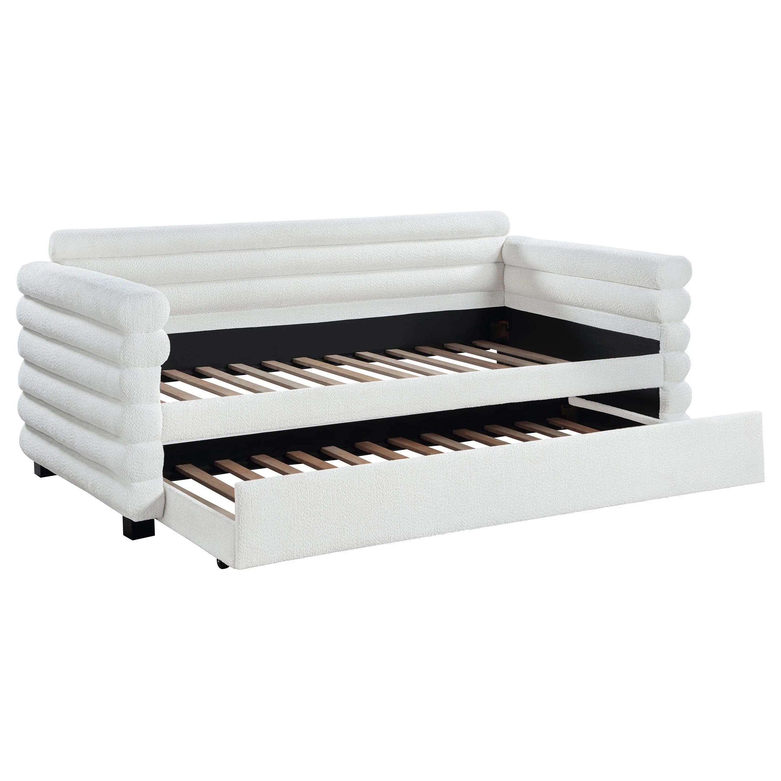 Coaster Furniture Patricia 300716 Boucle Upholstered Twin Day Bed with Trundle – White