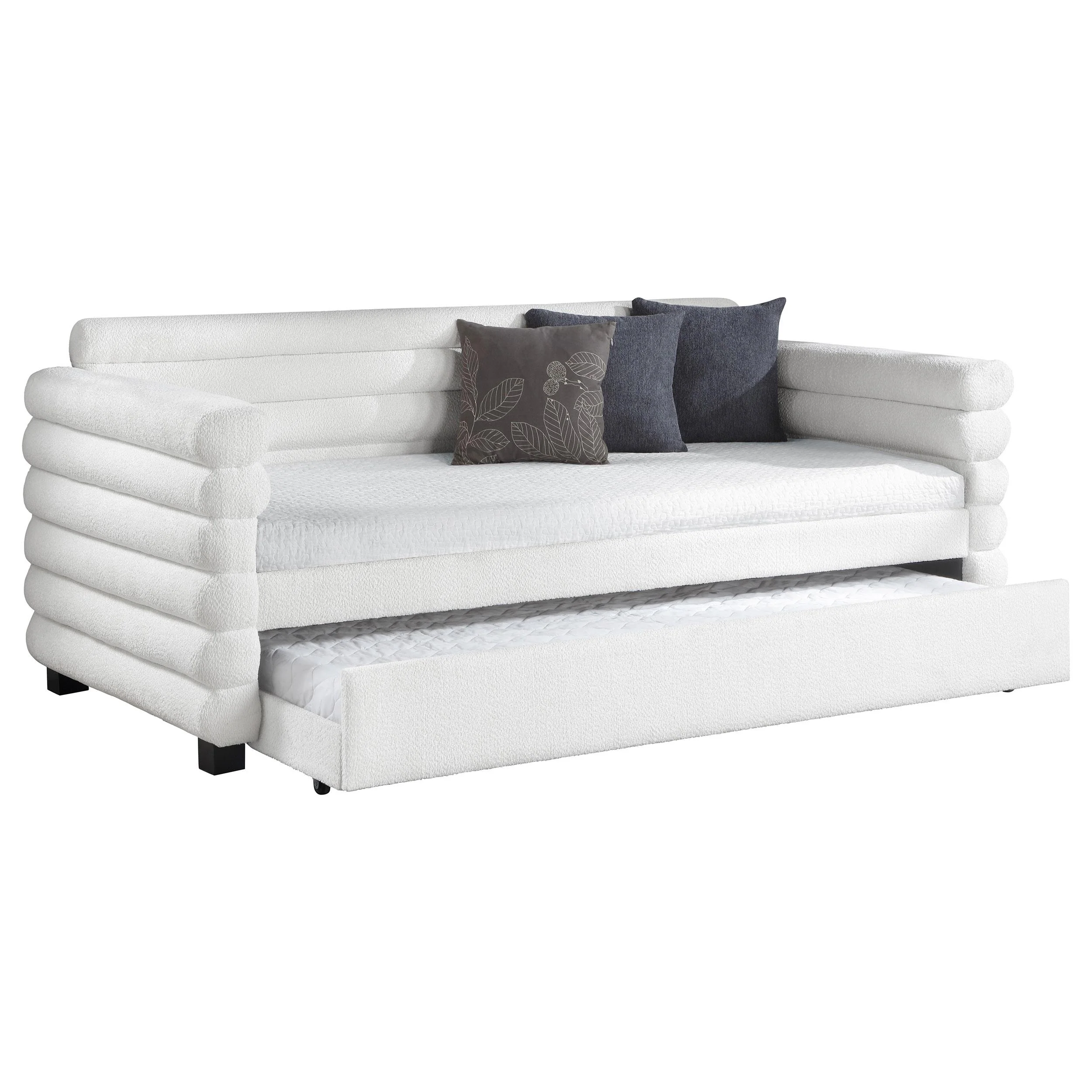 Coaster Furniture Patricia 300716 Boucle Upholstered Twin Day Bed with Trundle - White - Image 2