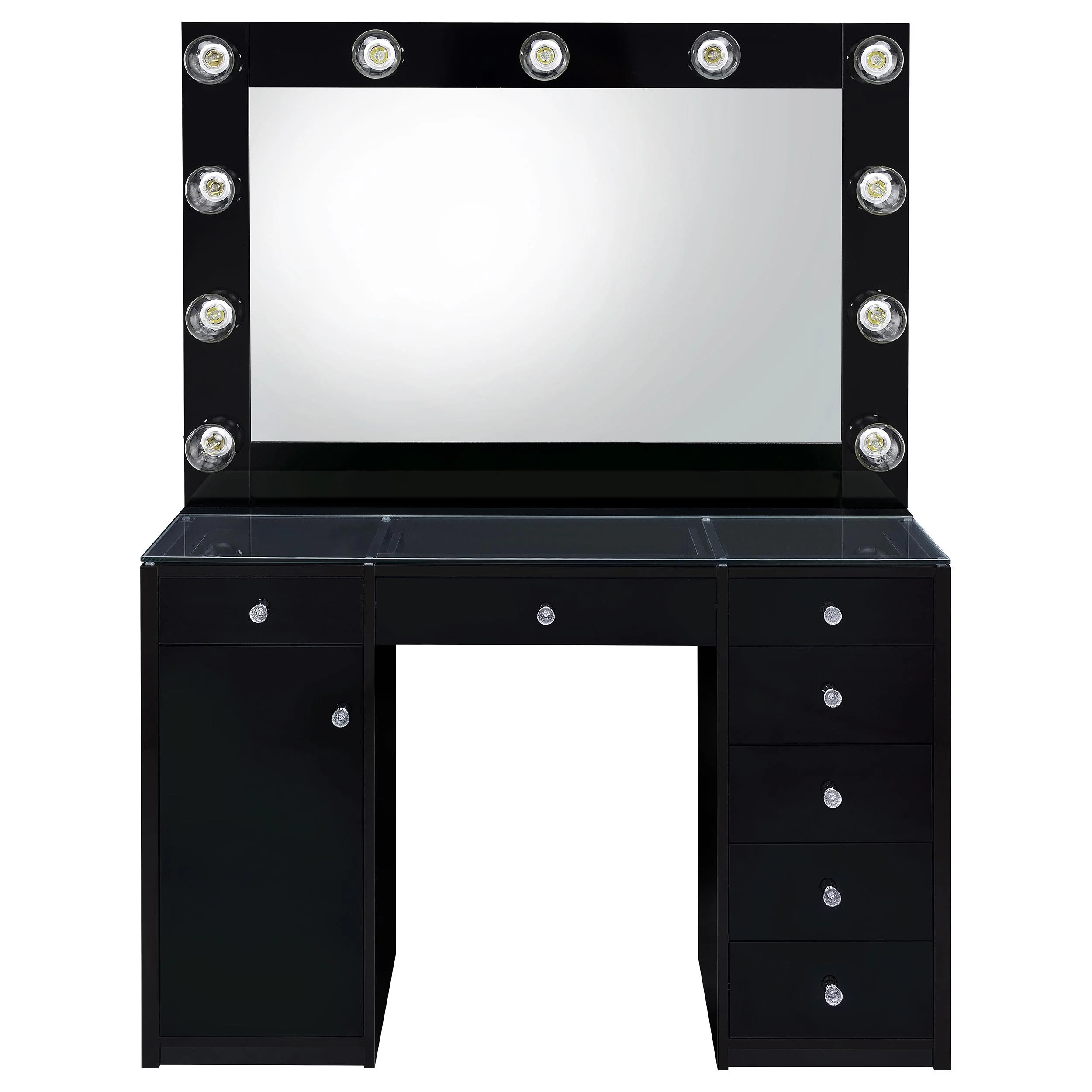 Coaster Furniture Acena 931144 7-Drawer Vanity Set with Lighting - Black High Gloss - Image 3