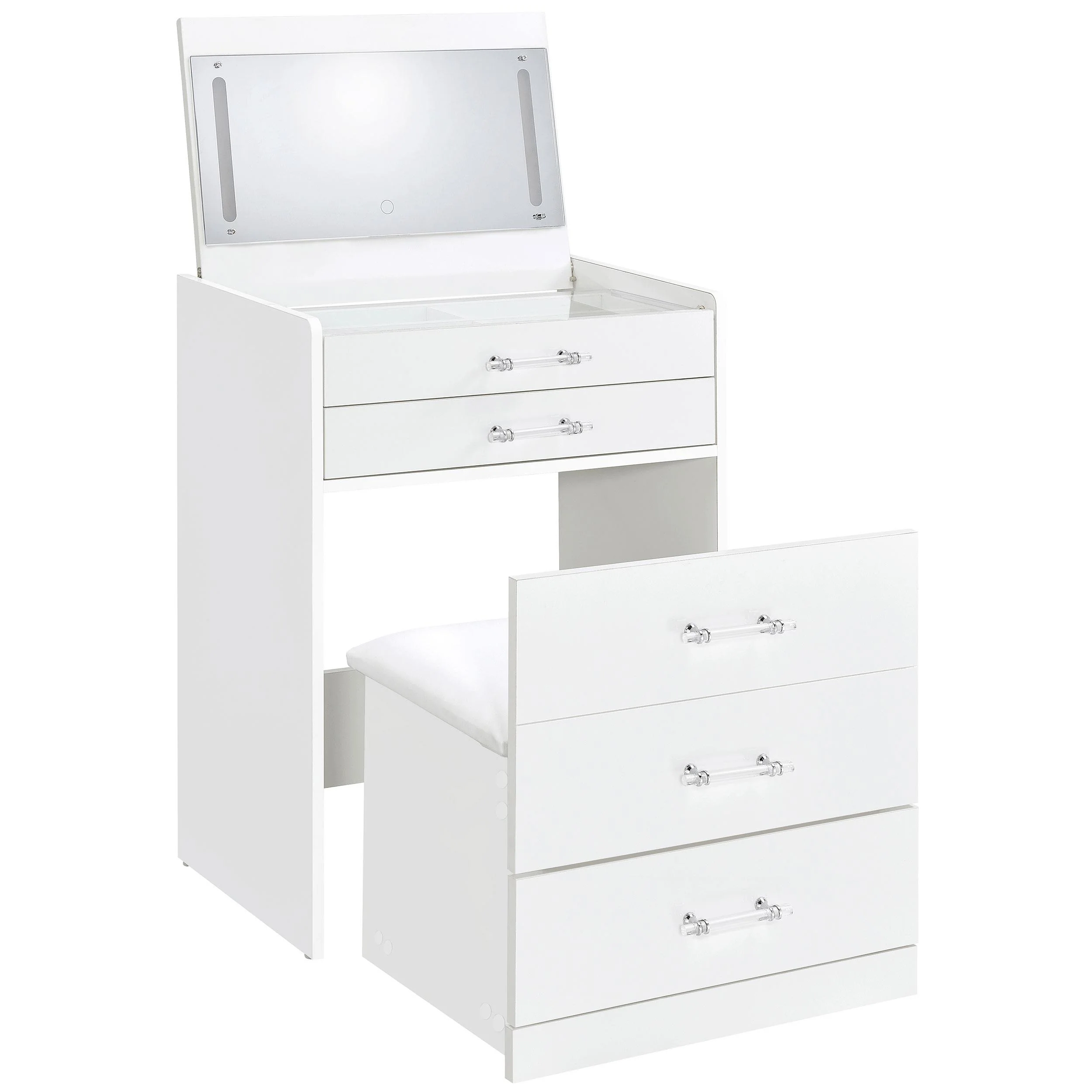 Coaster Furniture Danbury 930208 3-Drawer Makeup Vanity & Stool - Set White High Gloss - Image 3