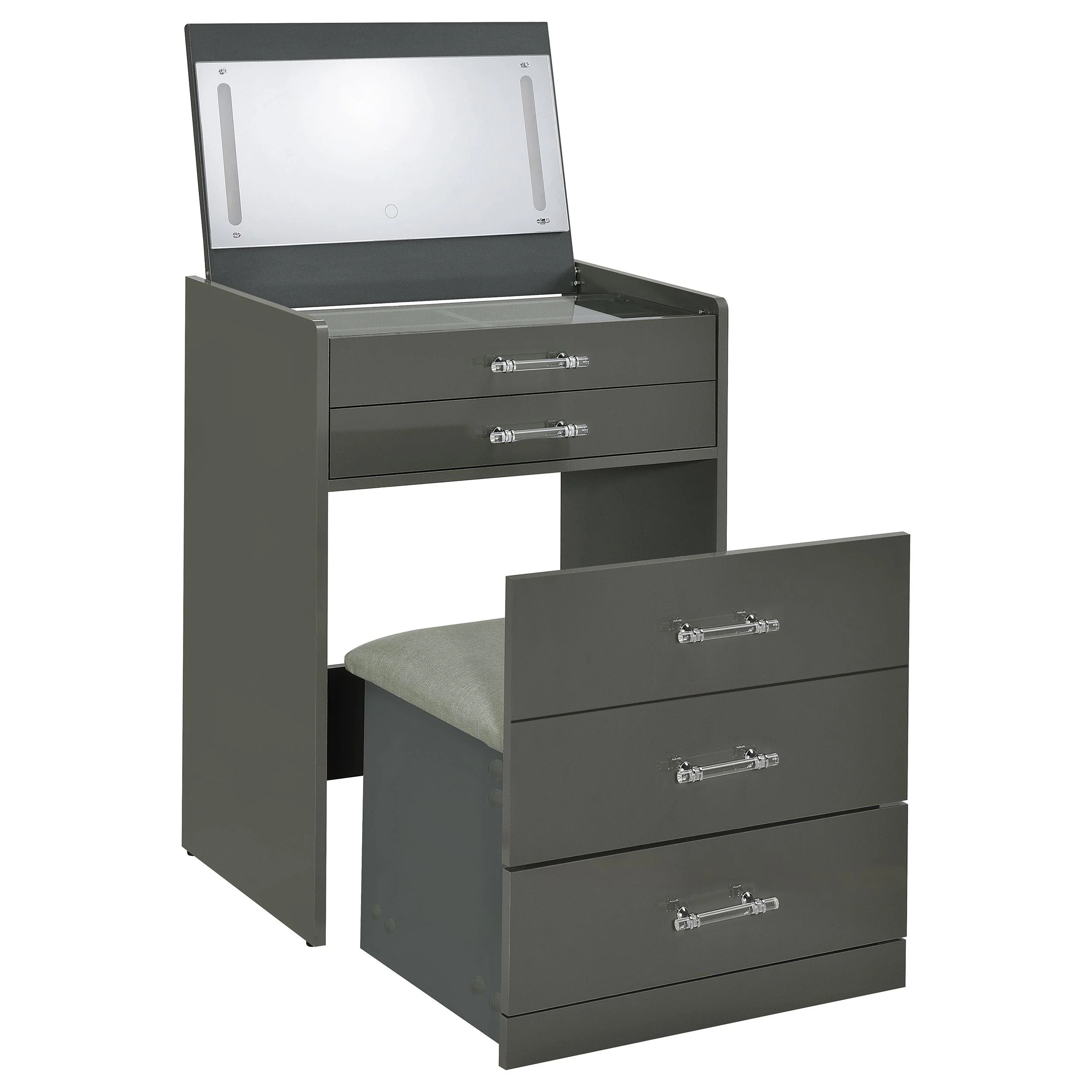 Coaster Furniture Danbury 930210 3-Drawer Makeup Vanity & Stool - Set Grey High Gloss - Image 3