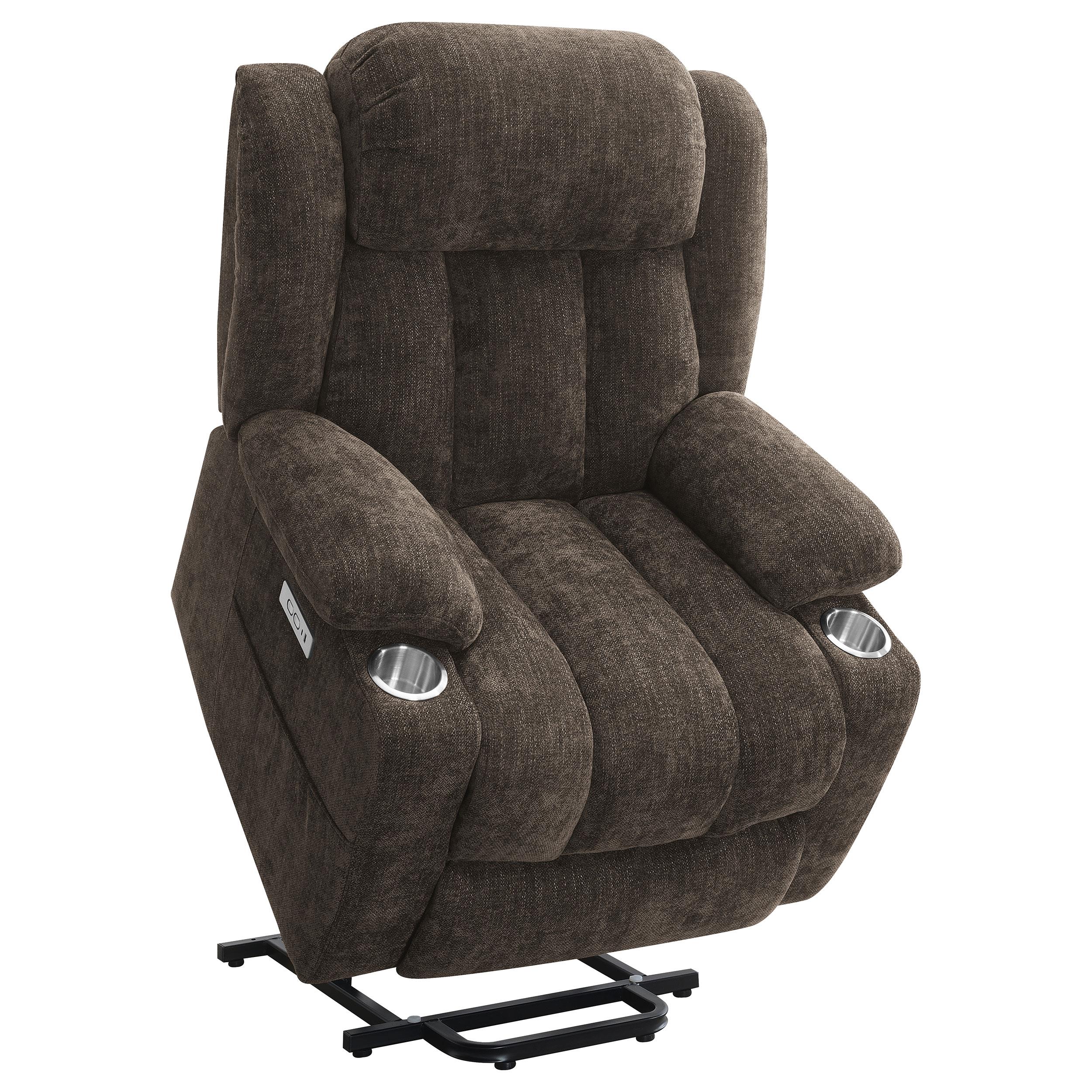 Coaster Furniture Houston 603233P Upholstered Power Lift Recliner Chair - Dark Brown - Image 3