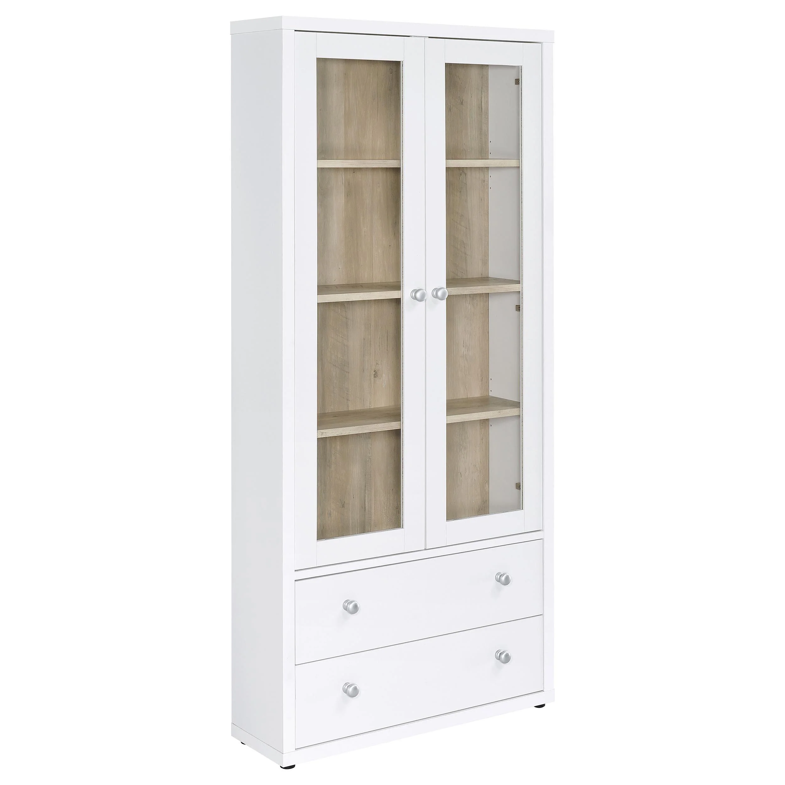 Coaster Furniture Hawthorne 953477 4-shelf Glass Door Tall Cabinet with Drawers – White