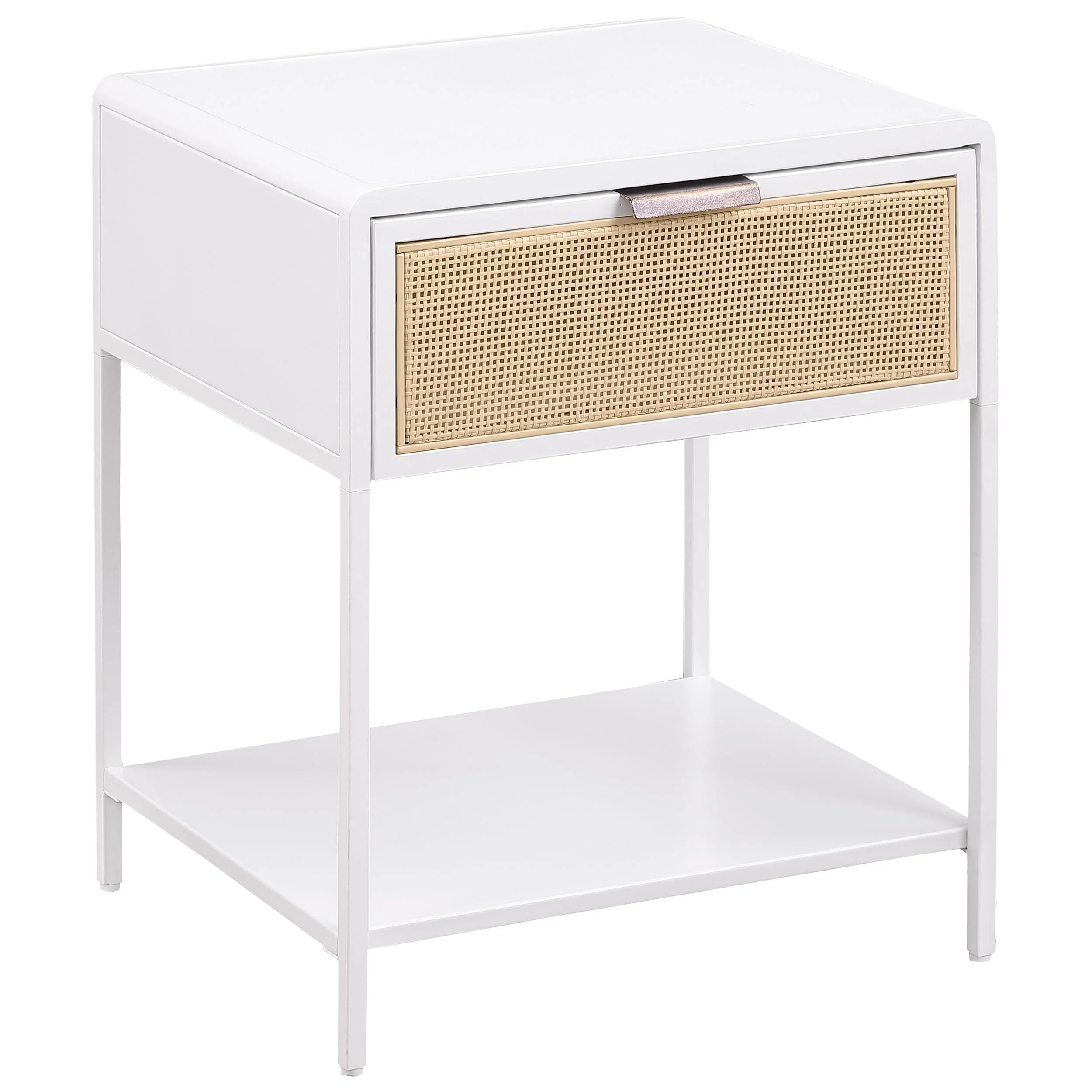 Coaster Furniture Amherst 930236 1-Drawer Radio Weave Cane Metal Bedside Table - White - Image 1