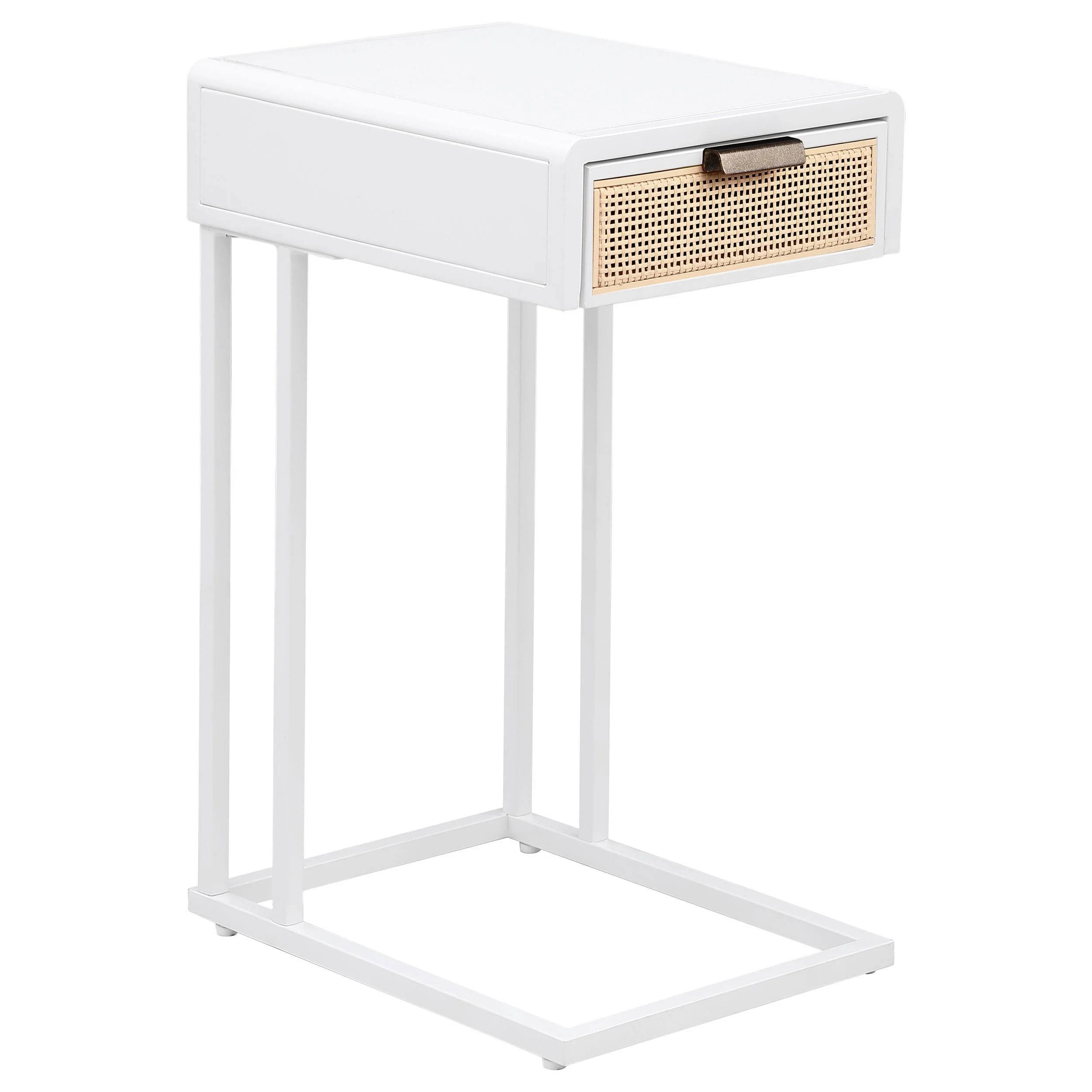 Coaster Furniture Amherst 931632 1-Drawer Radio Weave Cane Metal Side Table - White - Image 1
