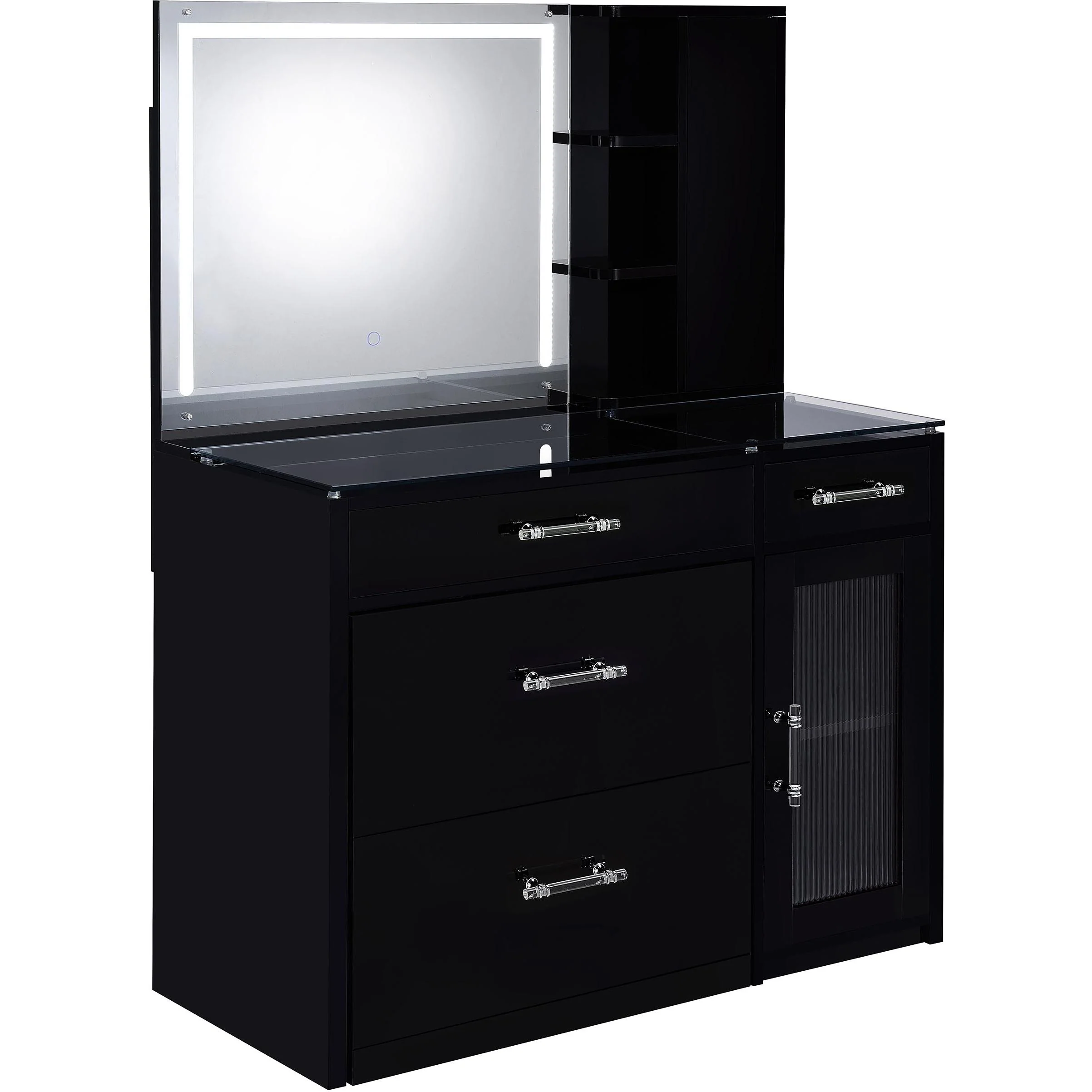 Coaster Furniture Flora 930219 2-drawer Vanity Set with LED Mirror – Black High Gloss